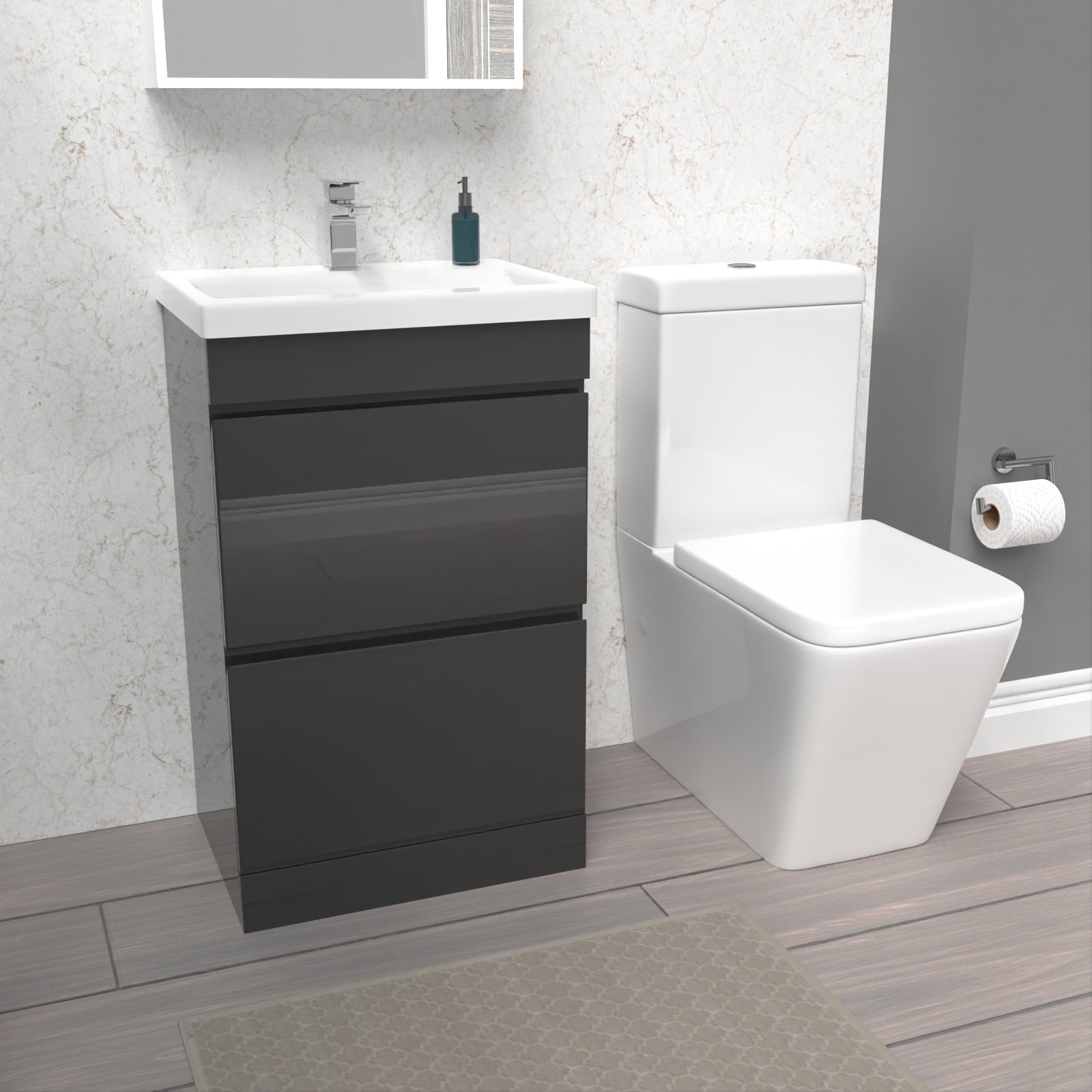 Alaska 500mm 2 Drawers Anthracite Basin Vanity Unit & Close Coupled Toilet