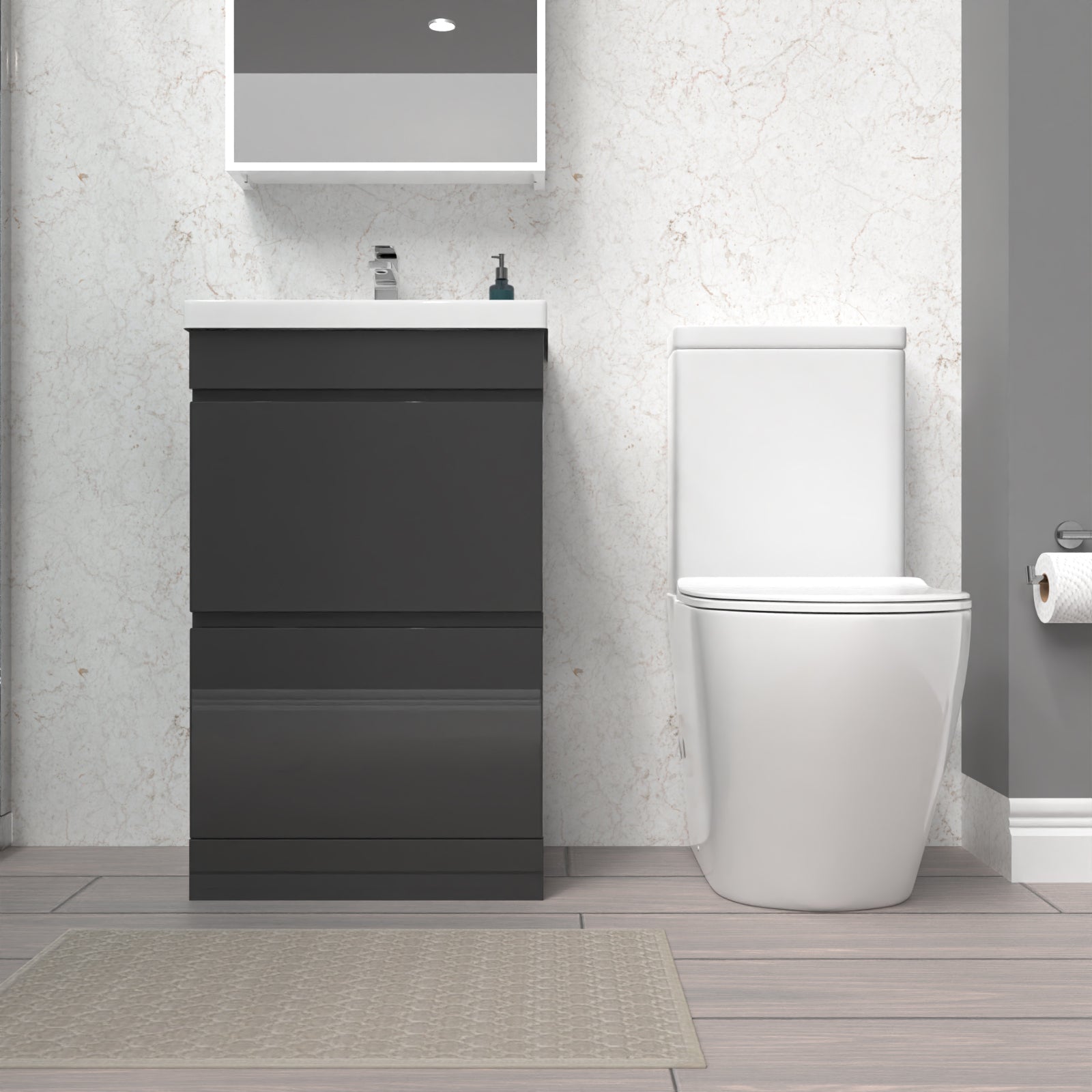 Alaska 500mm 2 Drawers Anthracite Basin Vanity & Rimless Close Coupled Toilet