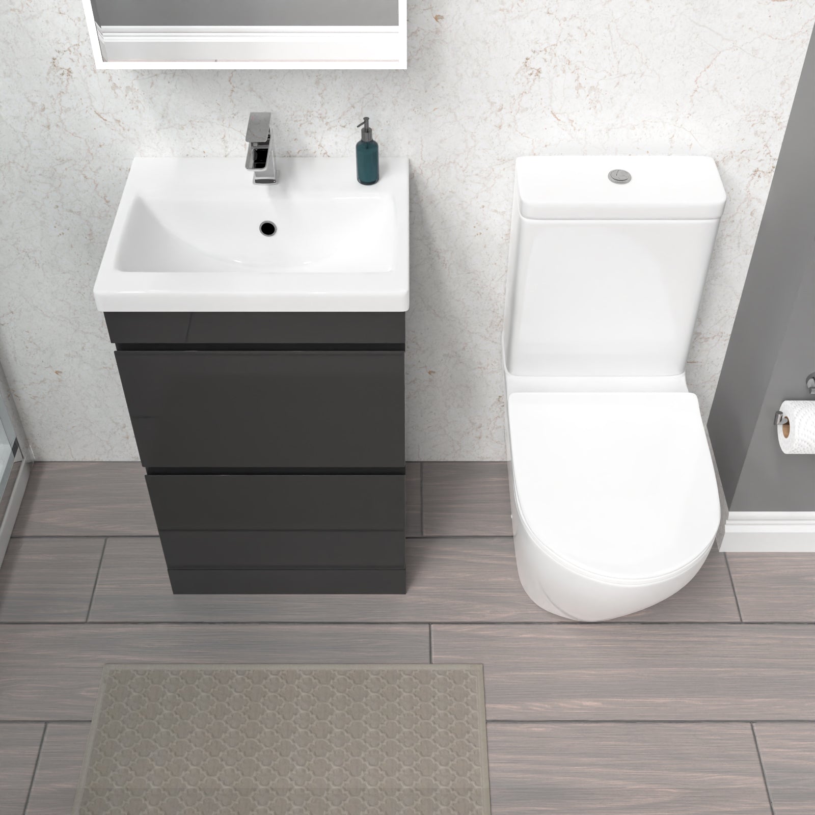 Alaska 500mm 2 Drawers Anthracite Basin Vanity & Rimless Close Coupled Toilet