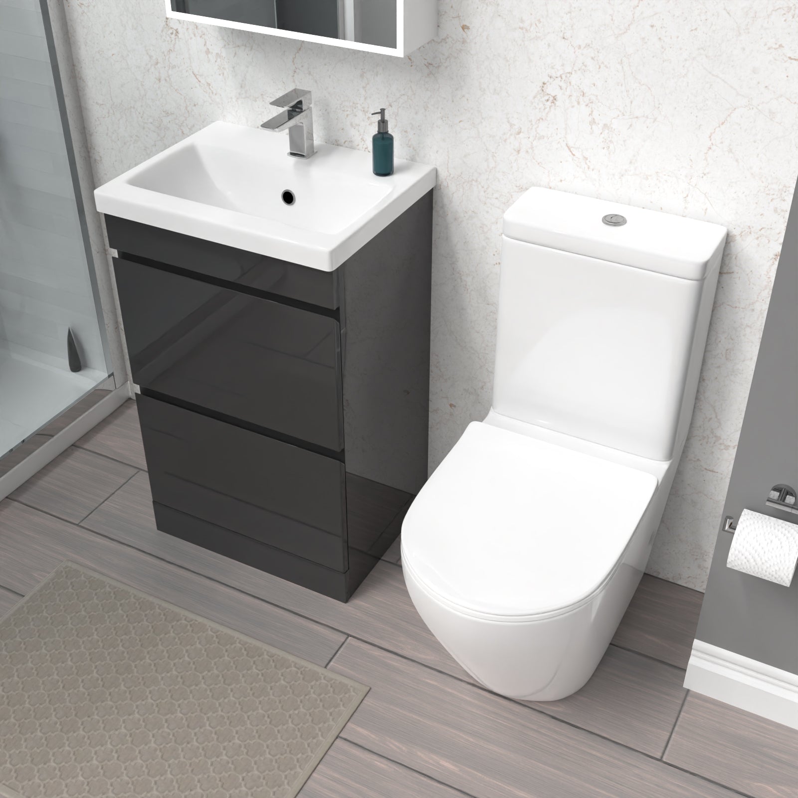 Alaska 500mm 2 Drawers Anthracite Basin Vanity & Rimless Close Coupled Toilet