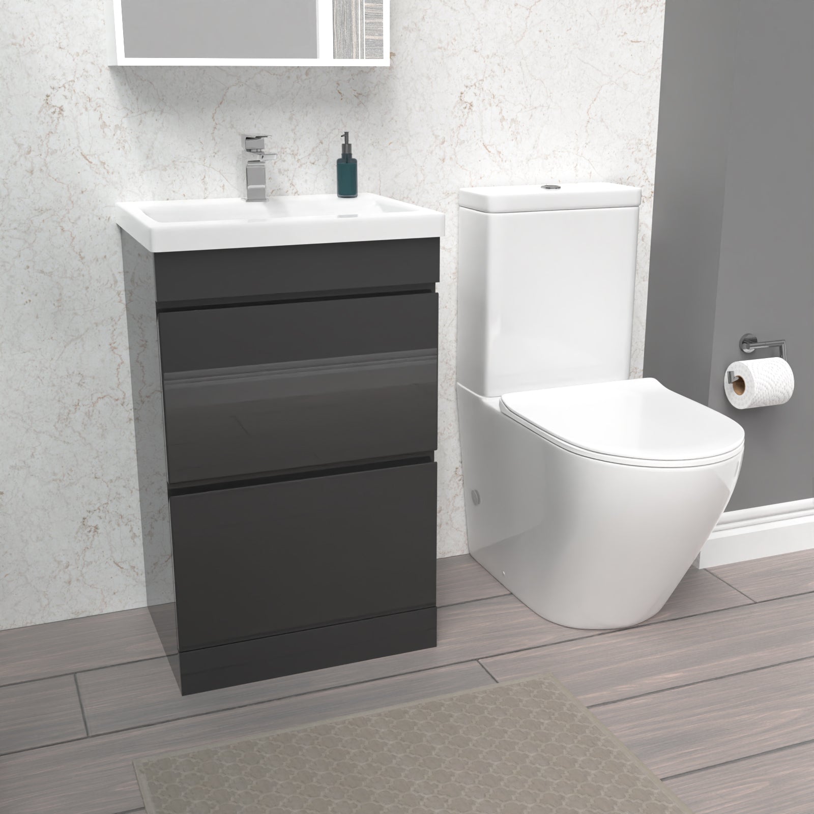 Alaska 500mm 2 Drawers Anthracite Basin Vanity & Rimless Close Coupled Toilet