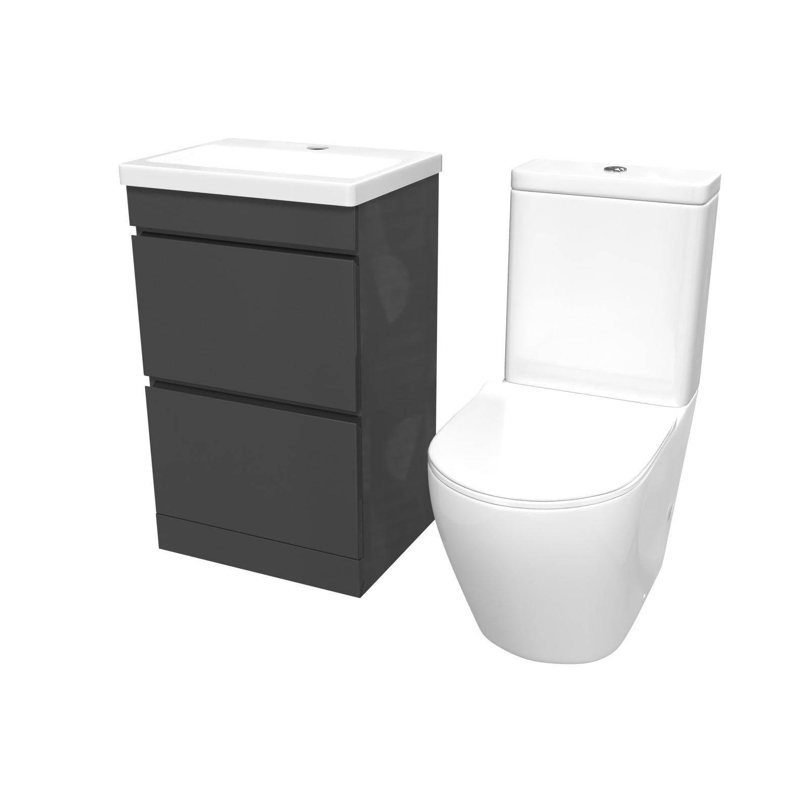 Alaska 500mm 2 Drawers Anthracite Basin Vanity & Rimless Close Coupled Toilet