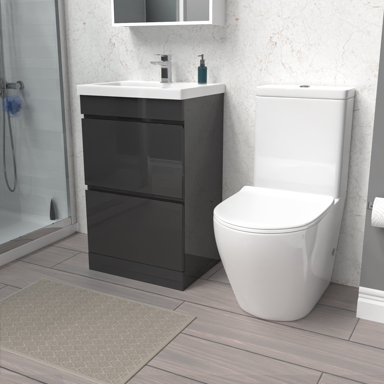 Alaska 500mm 2 Drawers Anthracite Basin Vanity & Rimless Close Coupled Toilet