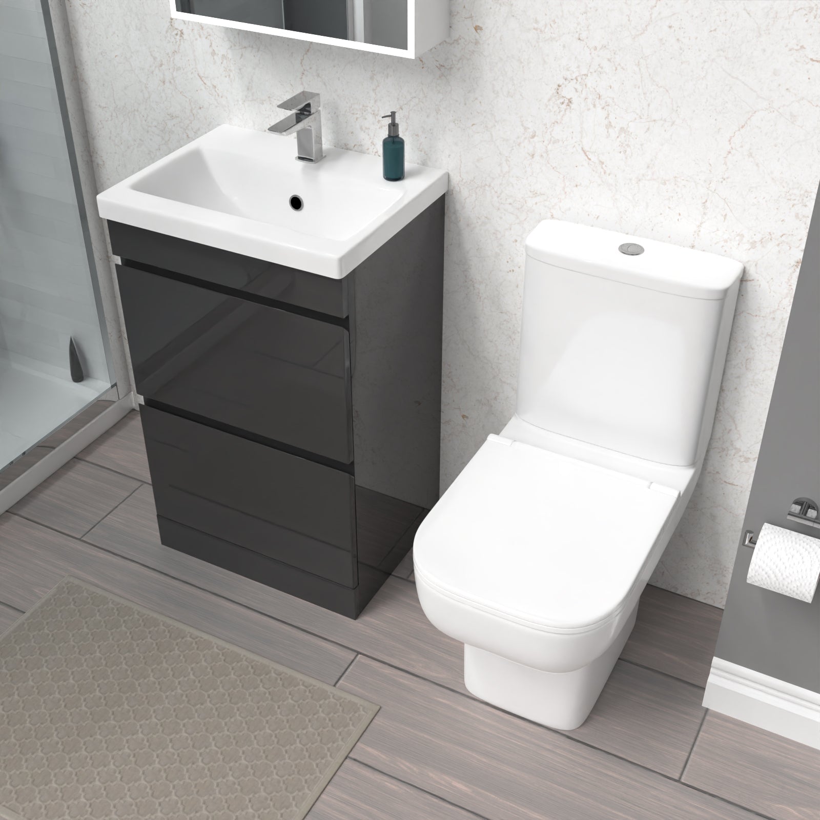 Alaska 500mm Anthracite 2 Drawers Basin Vanity Unit & Close Coupled Toilet