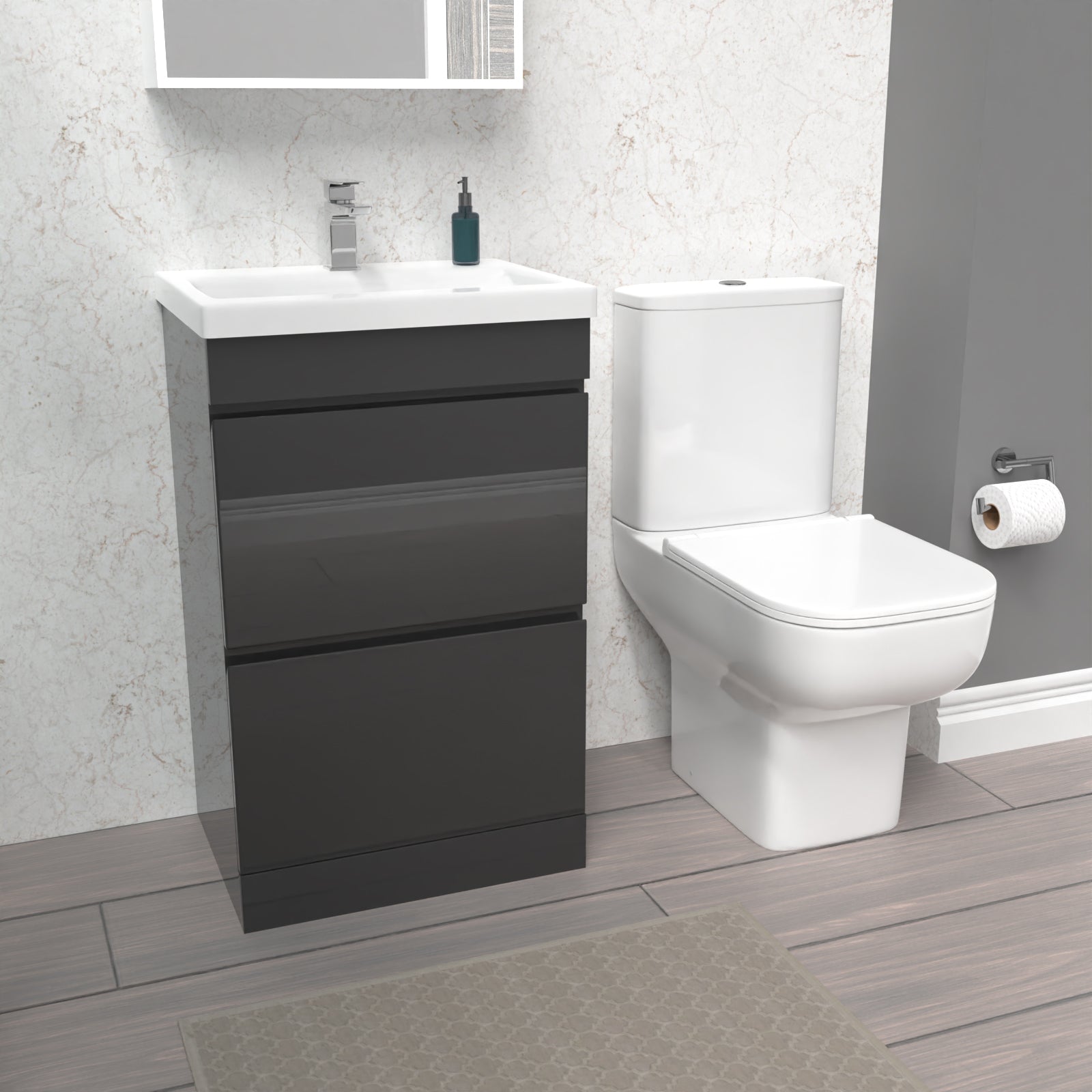 Alaska 500mm Anthracite 2 Drawers Basin Vanity Unit & Close Coupled Toilet