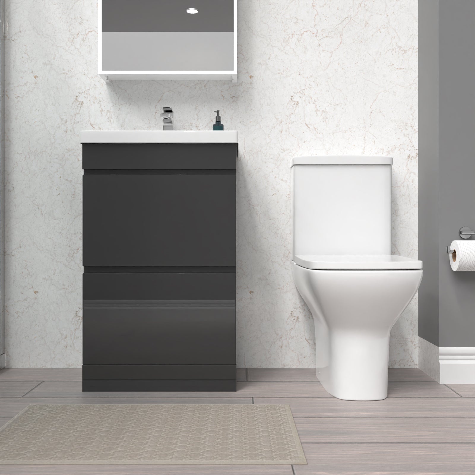 Alaska 500mm Anthracite 2 Drawers Basin Vanity & Close Coupled Toilet Set