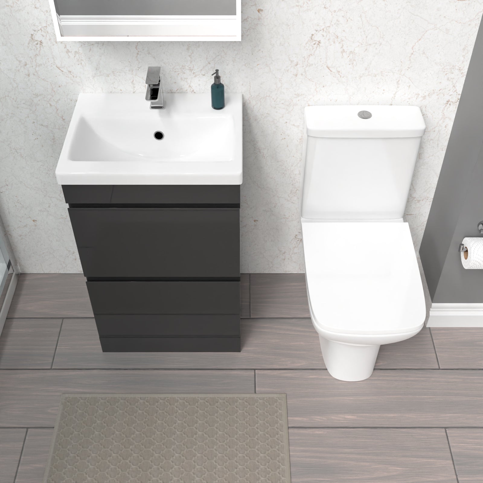 Alaska 500mm Anthracite 2 Drawers Basin Vanity & Close Coupled Toilet Set