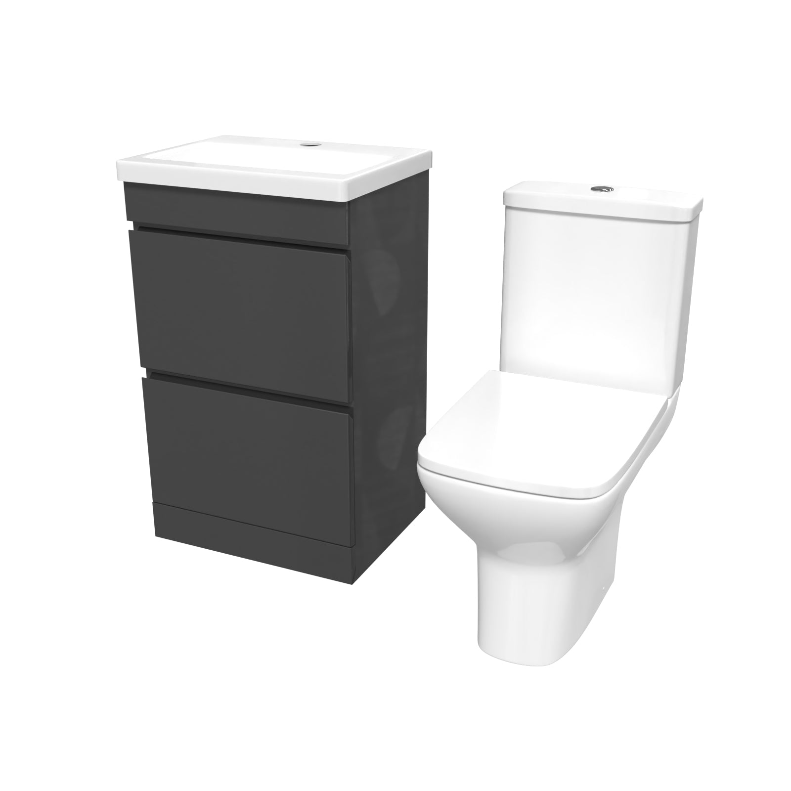 Alaska 500mm Anthracite 2 Drawers Basin Vanity & Close Coupled Toilet Set