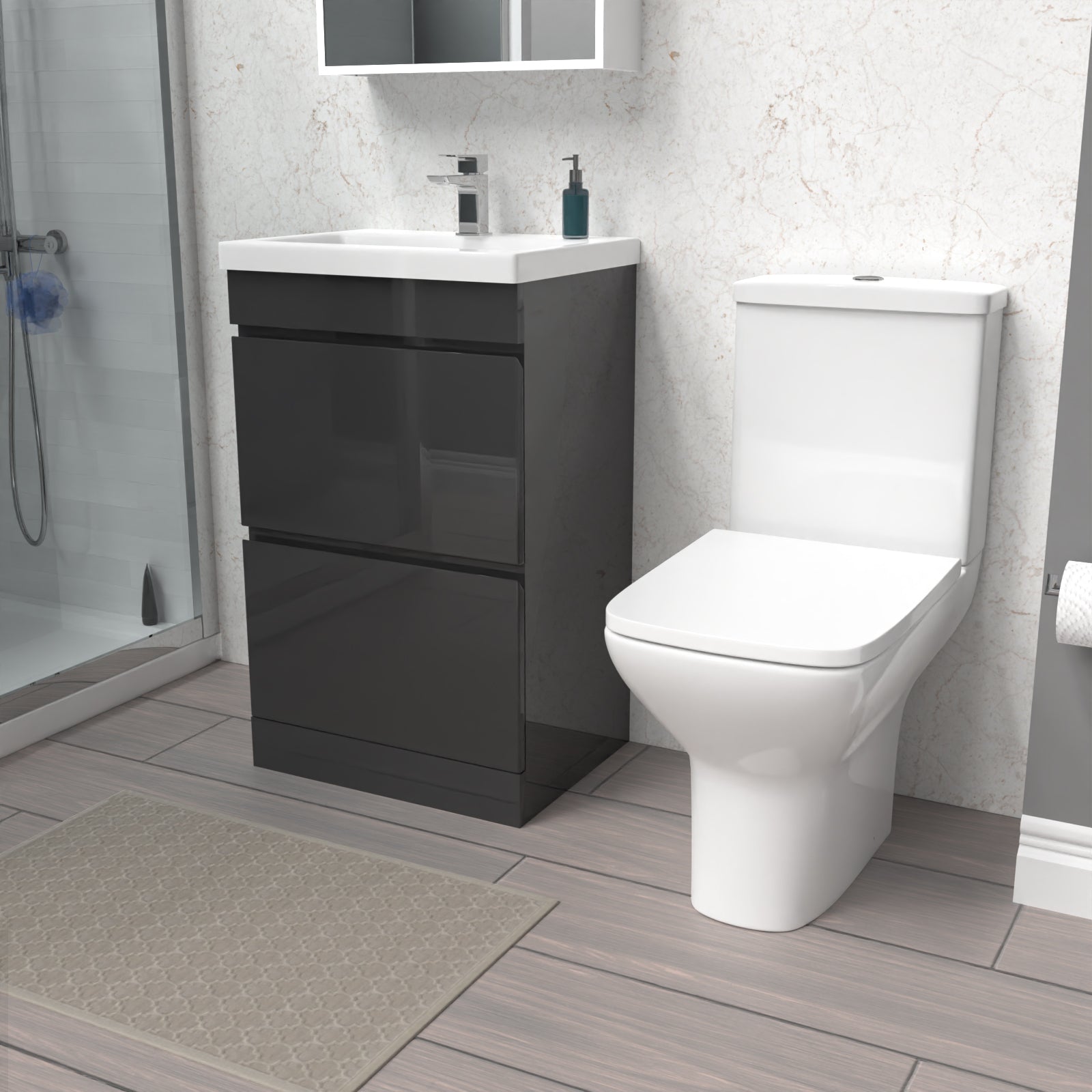 Alaska 500mm Anthracite 2 Drawers Basin Vanity & Close Coupled Toilet Set