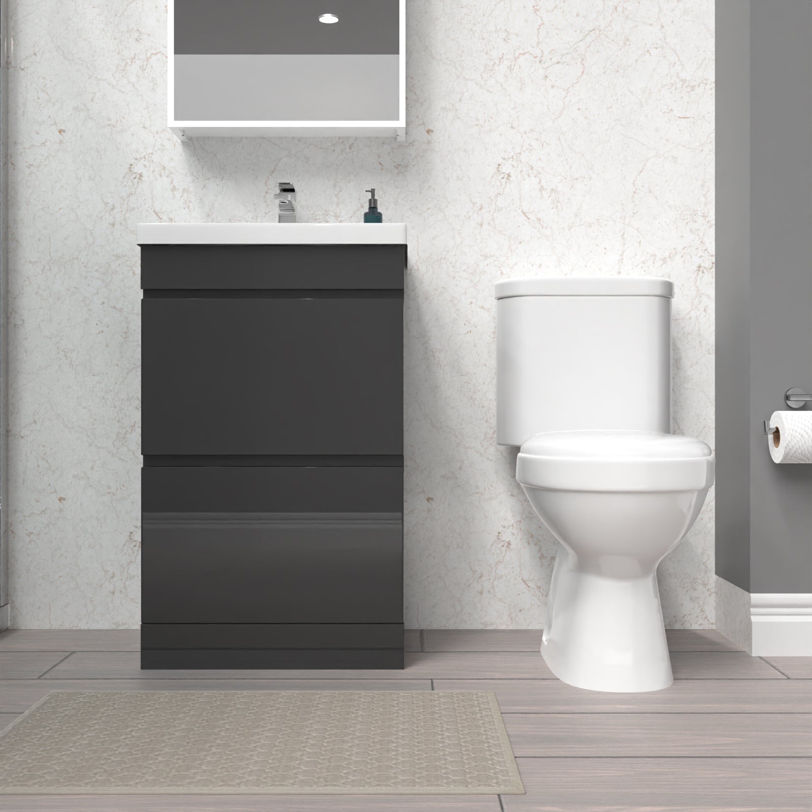 Alaska 500mm 2 Drawers Anthracite Basin Vanity Unit & Close Coupled Toilet