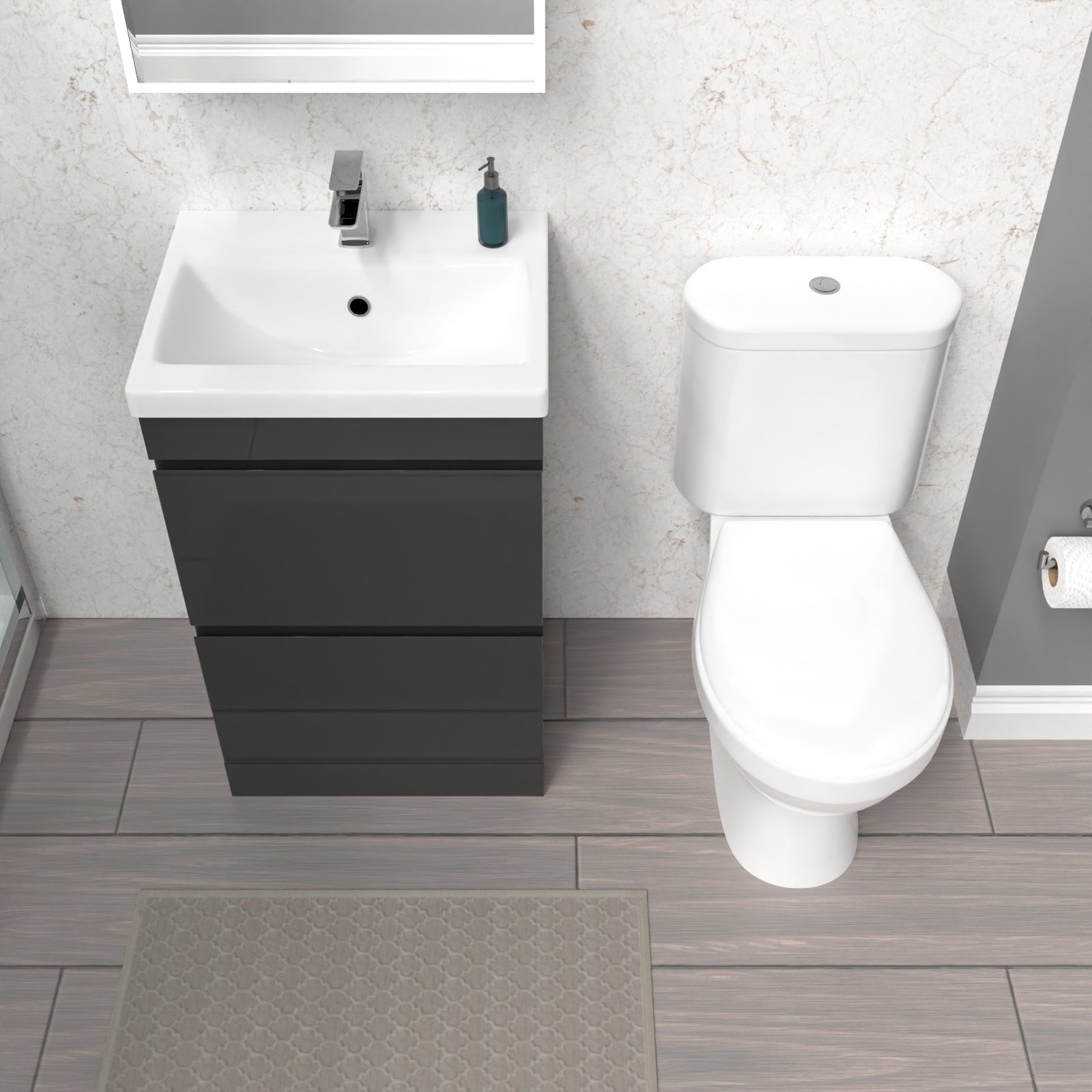 Alaska 500mm 2 Drawers Anthracite Basin Vanity Unit & Close Coupled Toilet