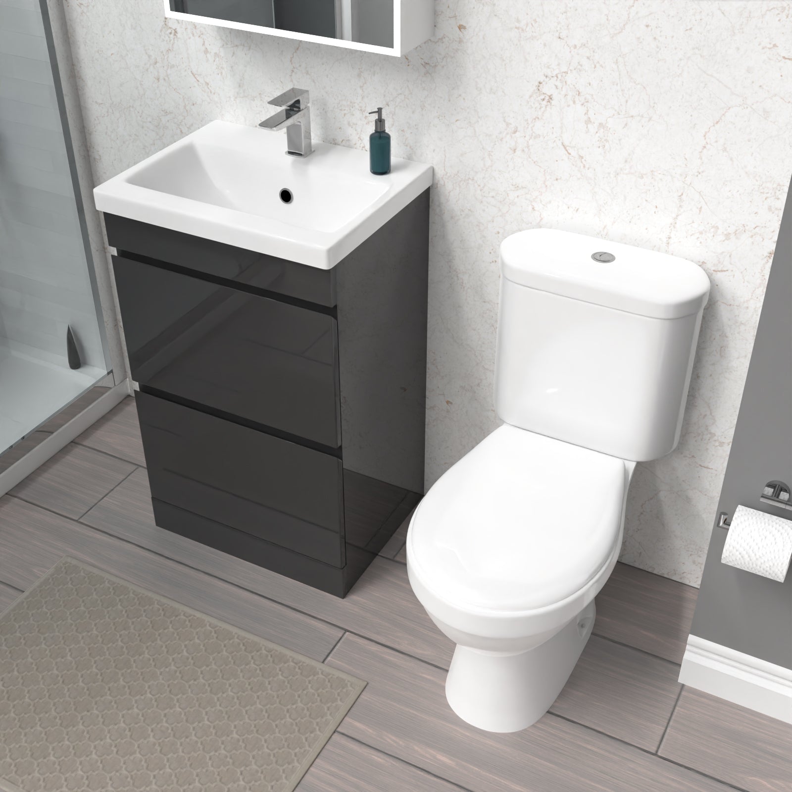 Alaska 500mm 2 Drawers Anthracite Basin Vanity Unit & Close Coupled Toilet