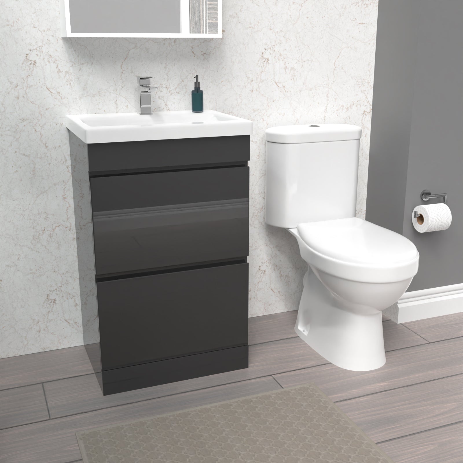 Alaska 500mm 2 Drawers Anthracite Basin Vanity Unit & Close Coupled Toilet