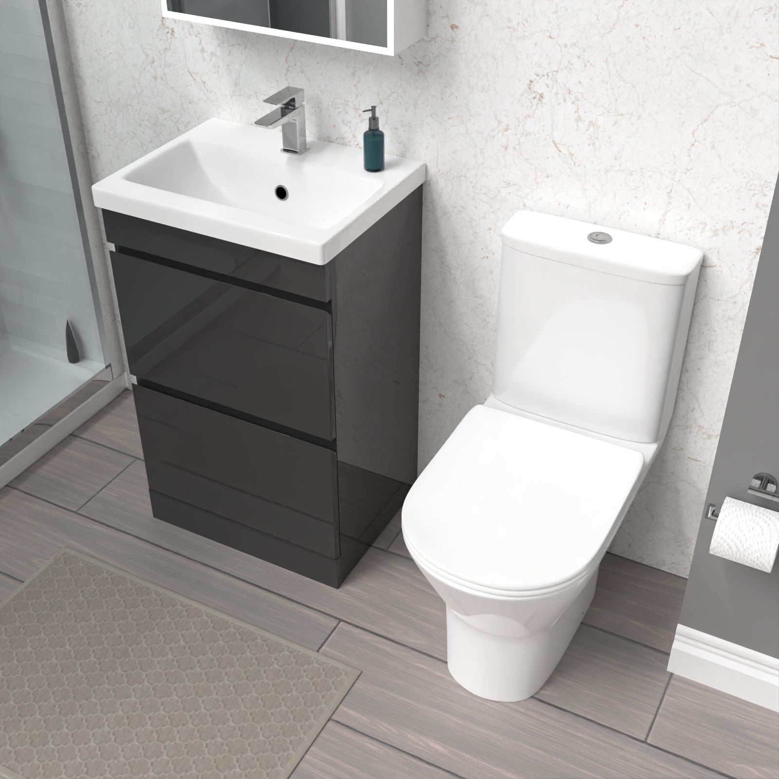 Alaska 500mm Gloss Anthracite 2 Drawers Basin Vanity & Close Coupled Toilet