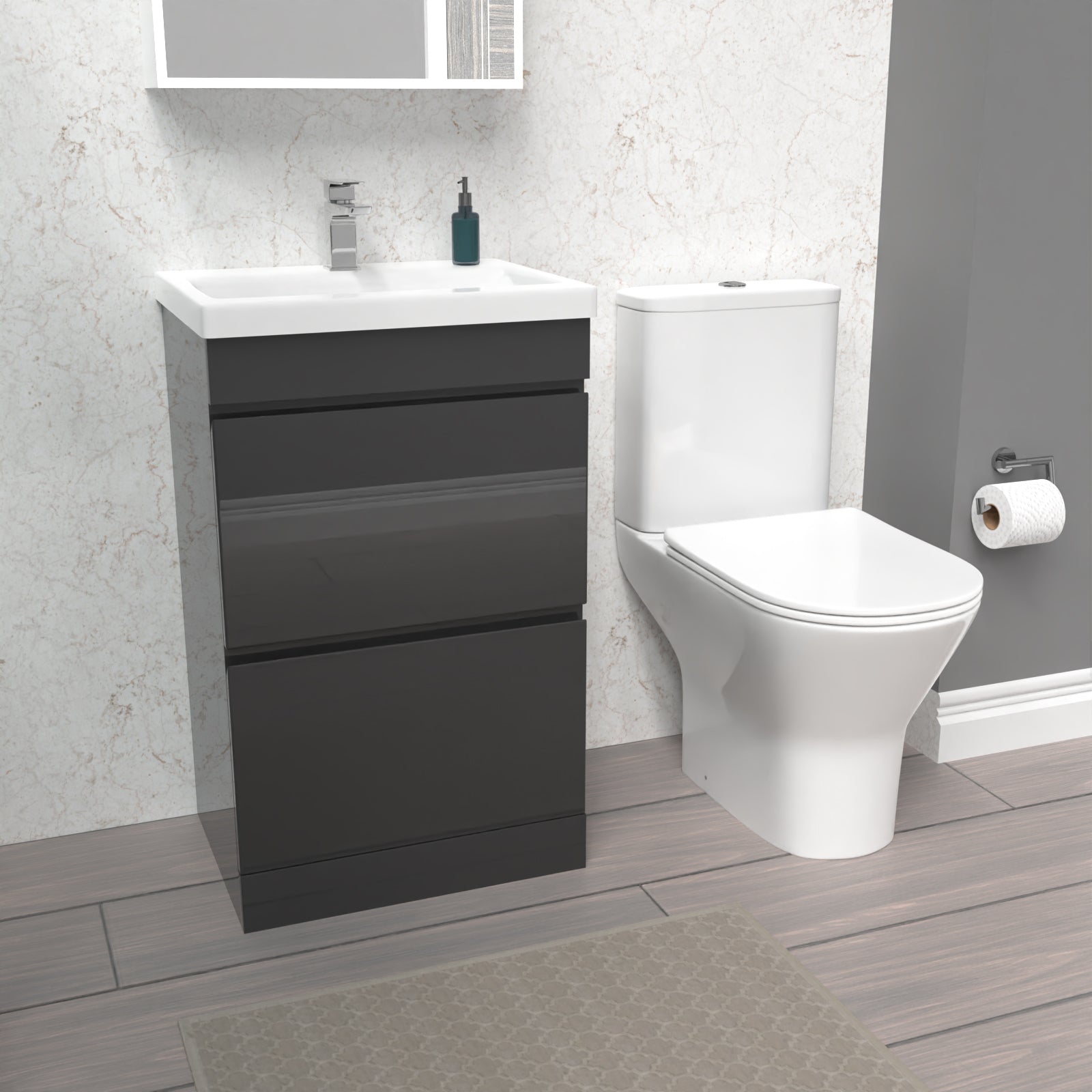 Alaska 500mm Gloss Anthracite 2 Drawers Basin Vanity & Close Coupled Toilet