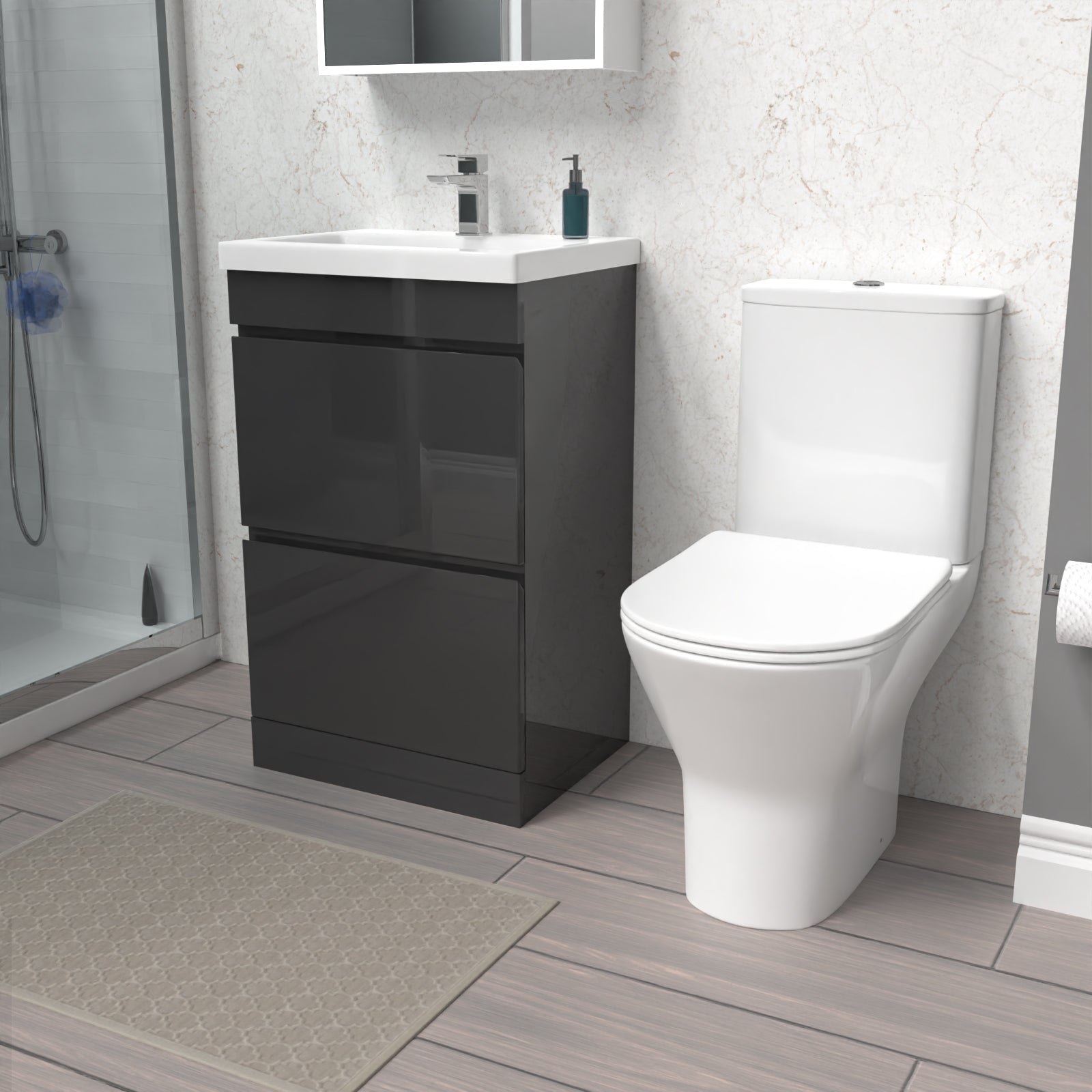 Alaska 500mm Gloss Anthracite 2 Drawers Basin Vanity & Close Coupled Toilet