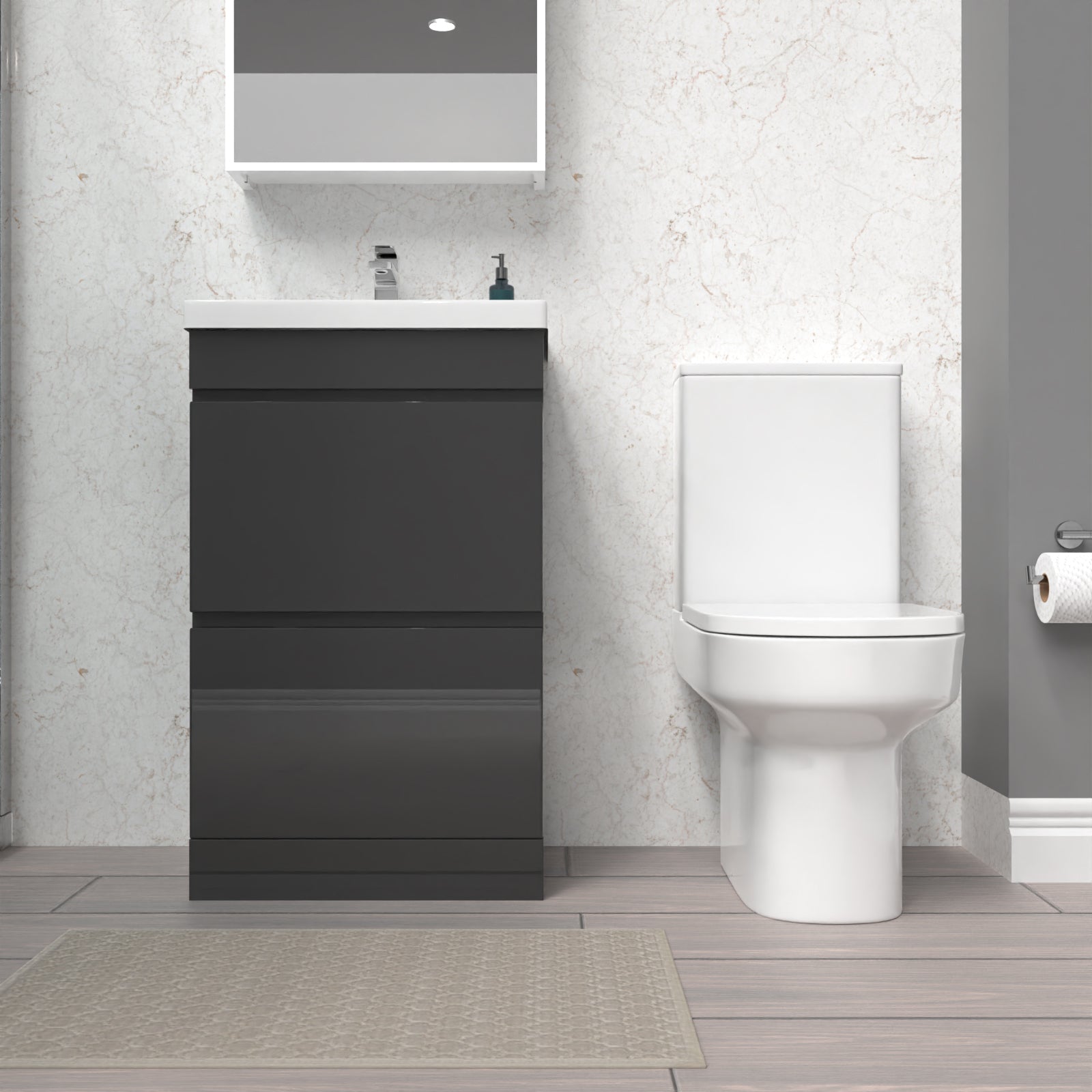 Alaska 500mm Anthracite 2 Drawers Basin Vanity  & Rimless Close Couple Toilet