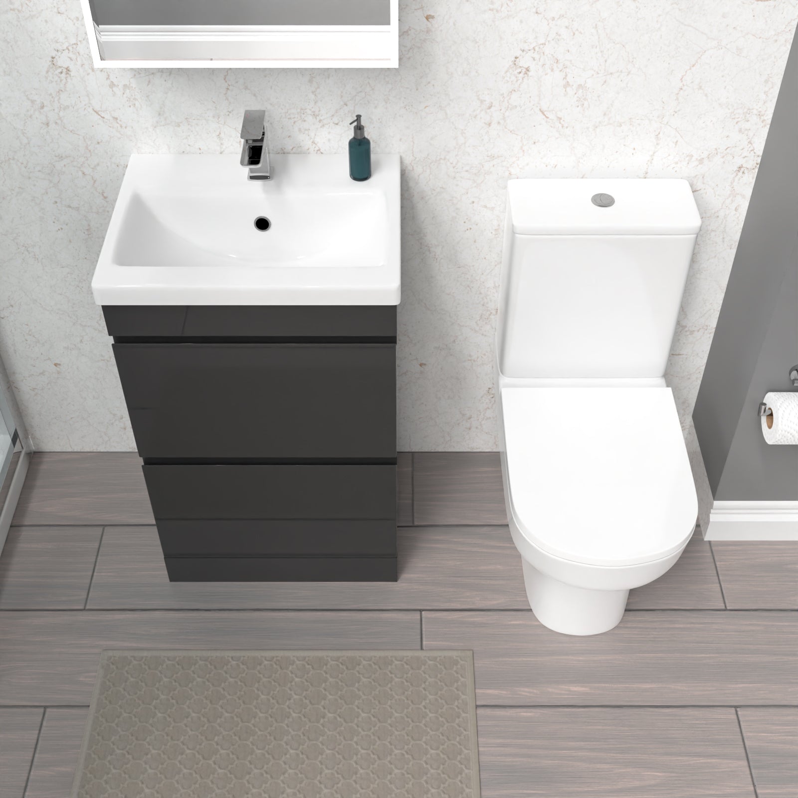 Alaska 500mm Anthracite 2 Drawers Basin Vanity  & Rimless Close Couple Toilet