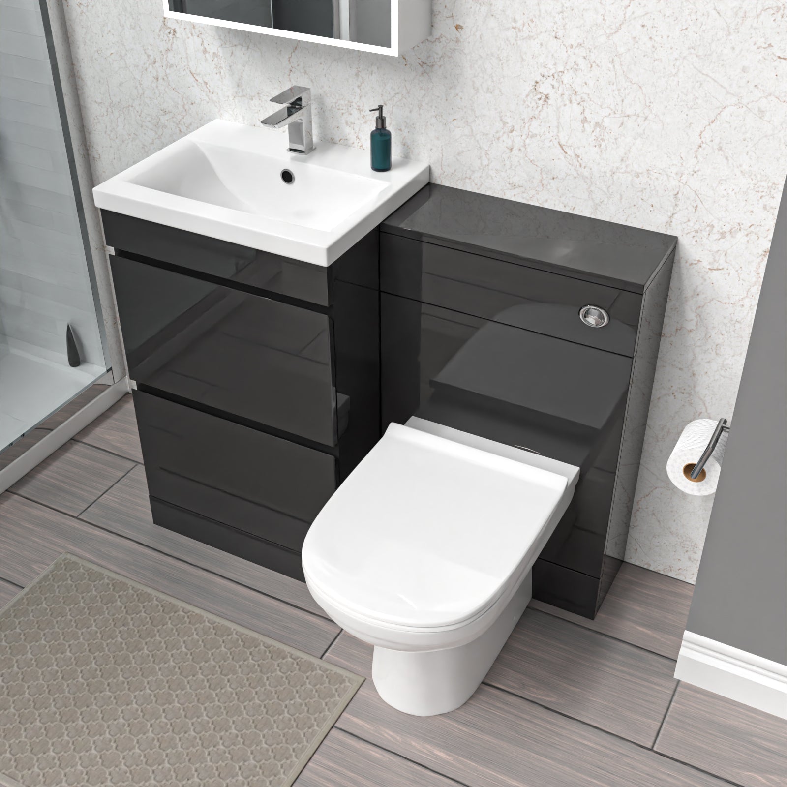 Alaska Dark Grey Freestanding 500mm 2 Drawers Vanity, WC Unit & BTW Toilet