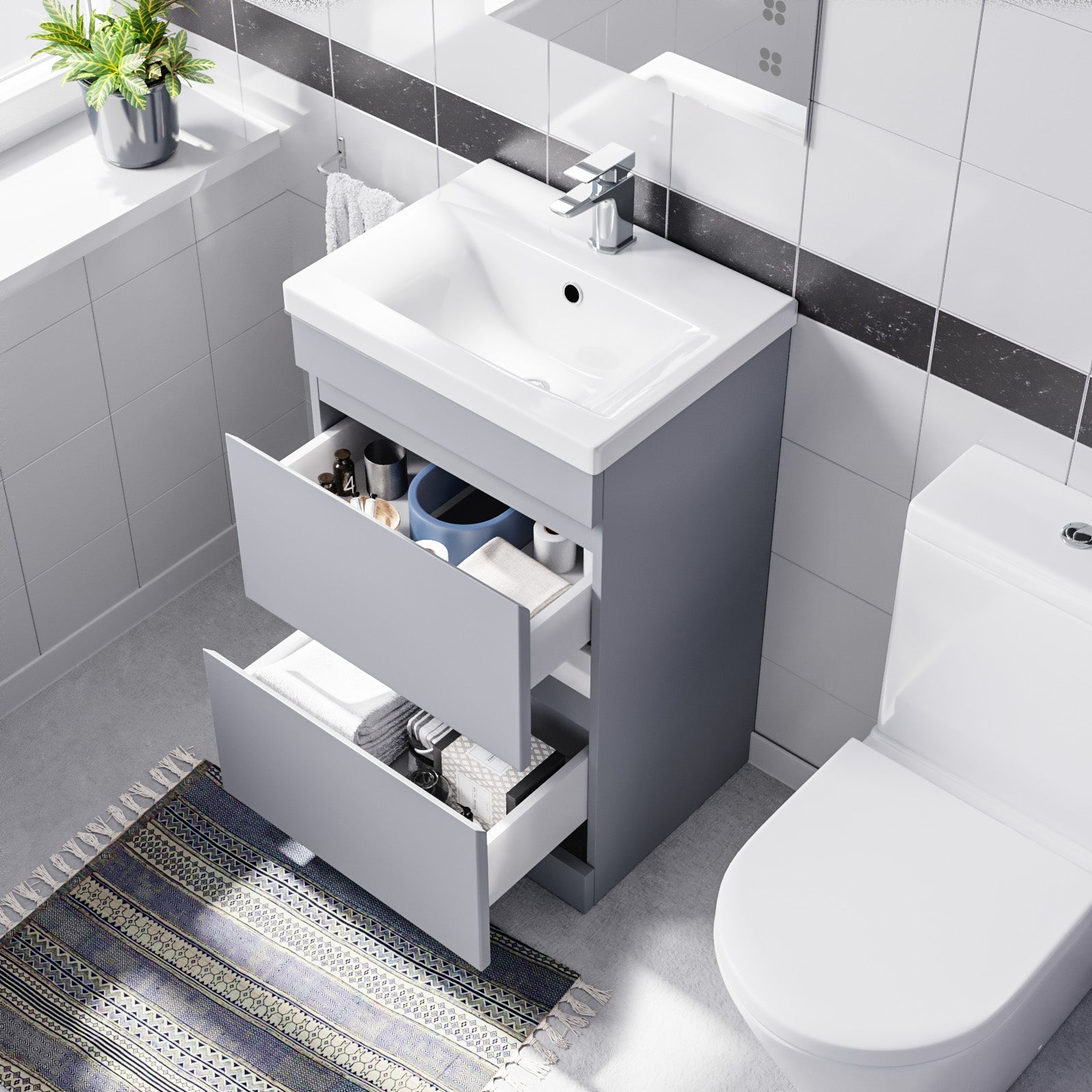 Alaska Matte Grey 500mm 2 Drawers Basin Vanity Unit & Close Coupled Toilet