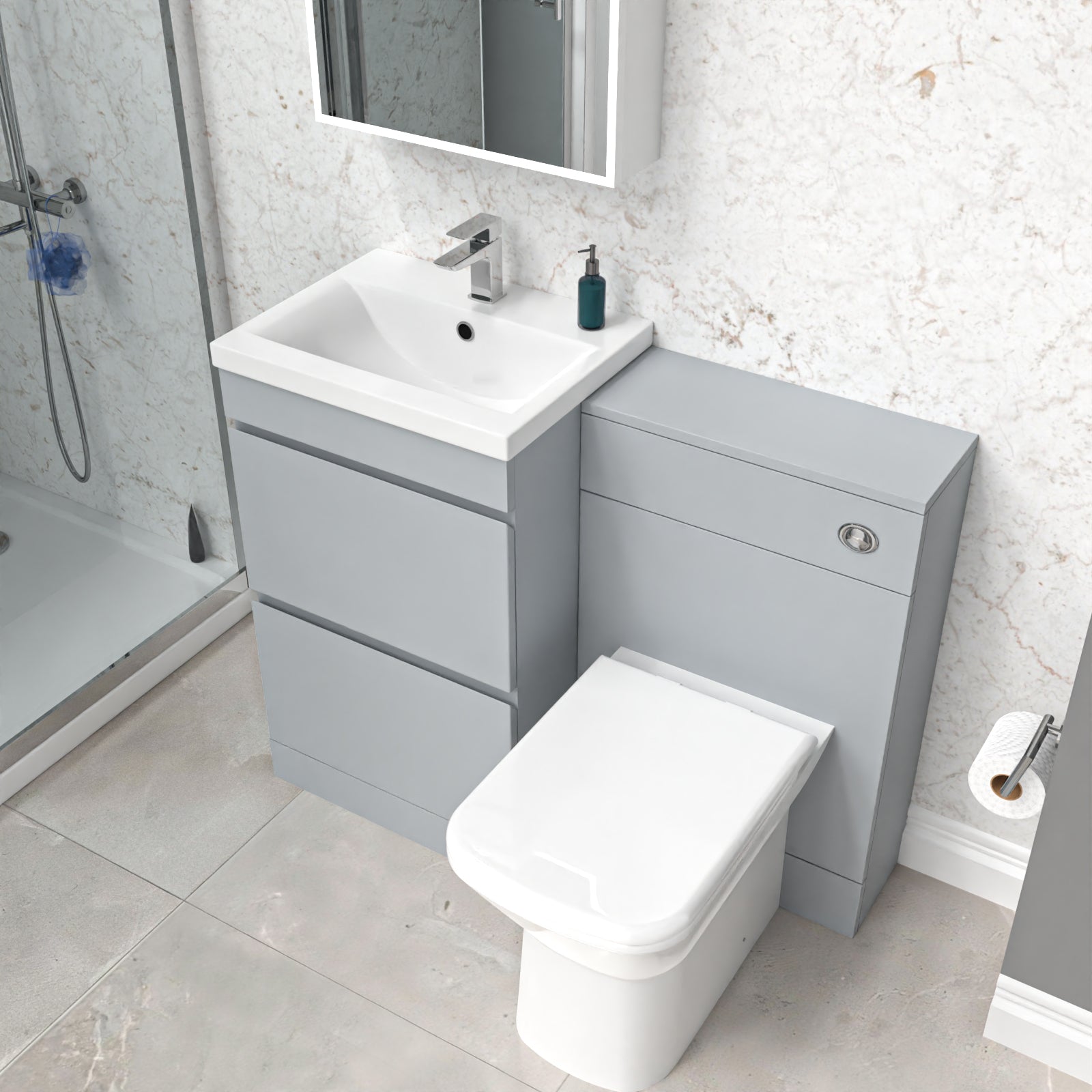Alaska Freestanding Matte Grey 500mm 2 Drawers Vanity, WC Unit & BTW Toilet