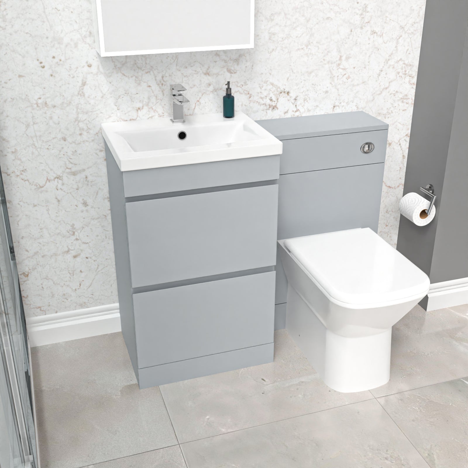 Alaska Freestanding Matte Grey 500mm 2 Drawers Vanity, WC Unit & BTW Toilet