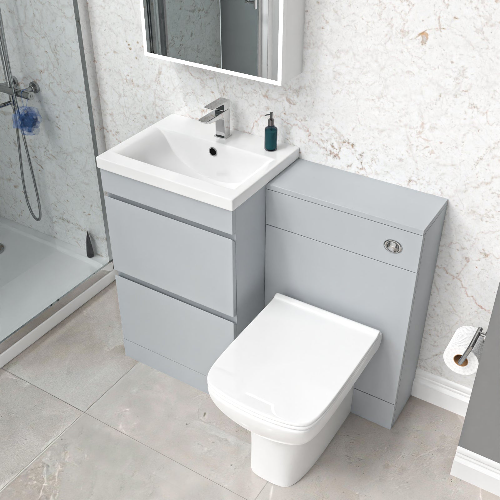 Alaska Matte Grey 500mm 2 Drawers Vanity, WC Unit & Square BTW Toilet