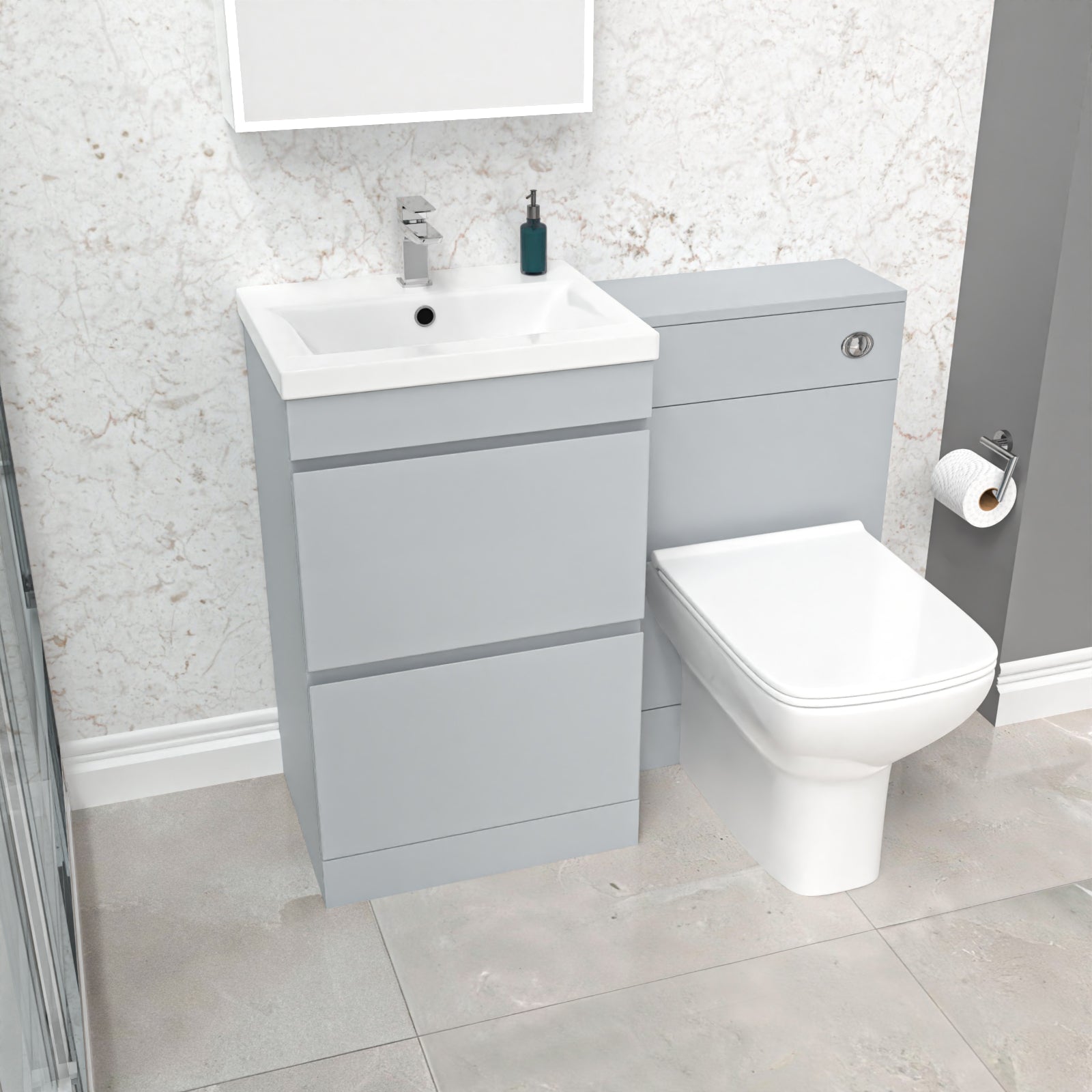 Alaska Matte Grey 500mm 2 Drawers Vanity, WC Unit & Square BTW Toilet
