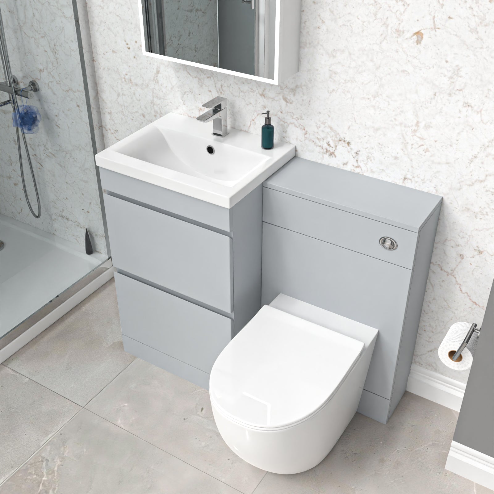 Alaska Matte Grey 500mm 2 Drawers Vanity, WC Unit & Round BTW Toilet
