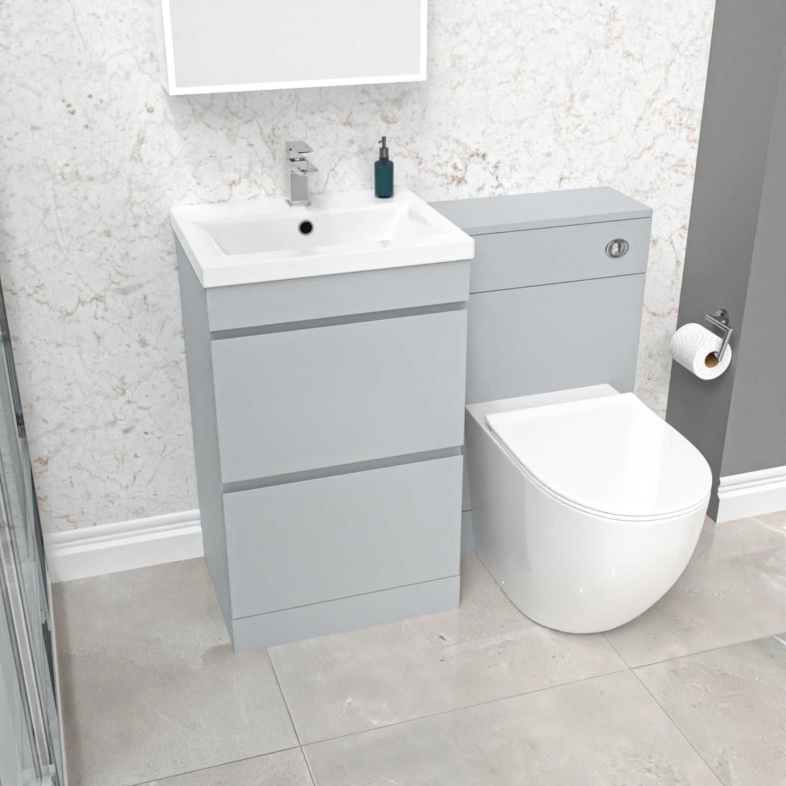 Alaska Matte Grey 500mm 2 Drawers Vanity, WC Unit & Round BTW Toilet
