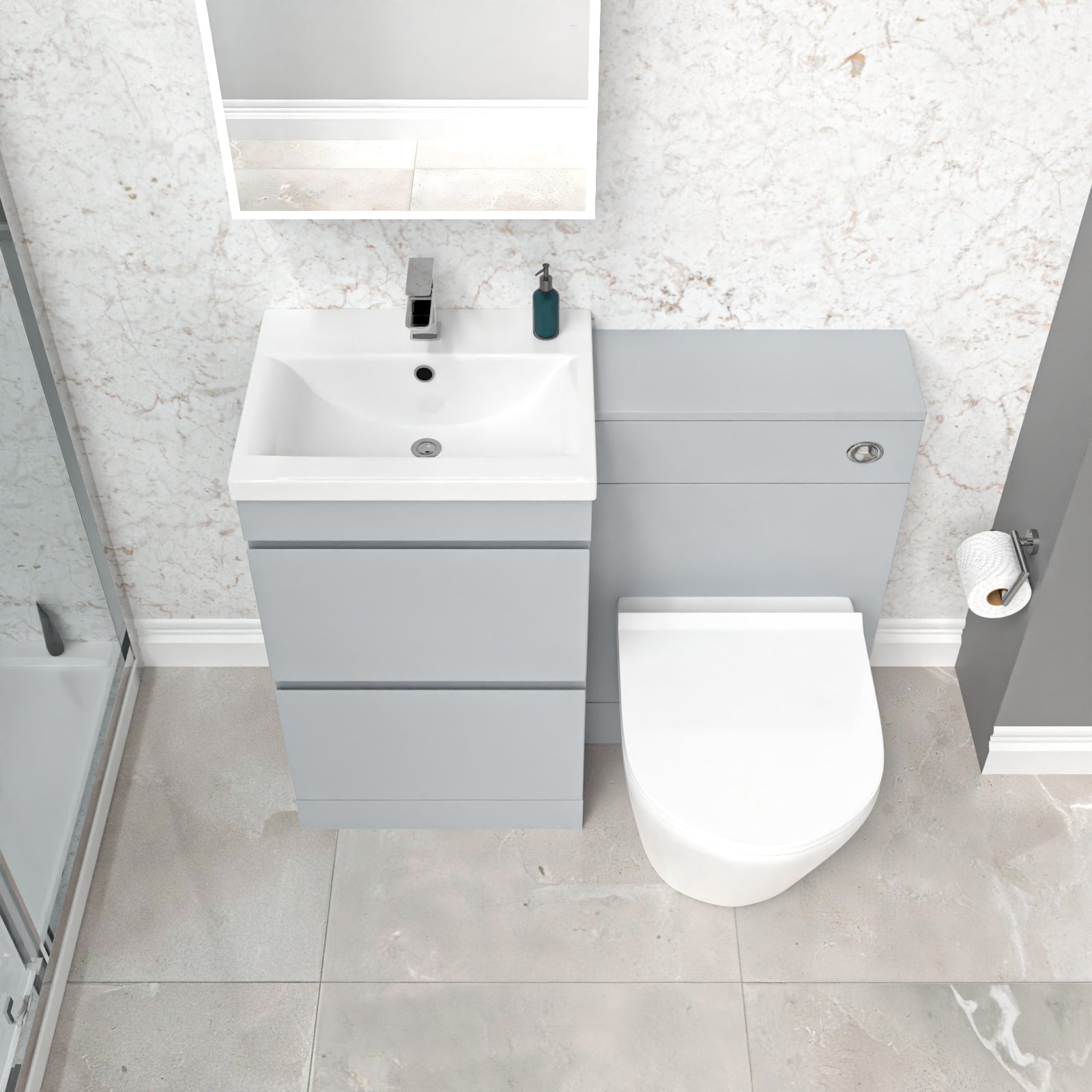 Alaska Matte Grey 500mm 2 Drawers Vanity, WC Unit & White Round BTW Toilet
