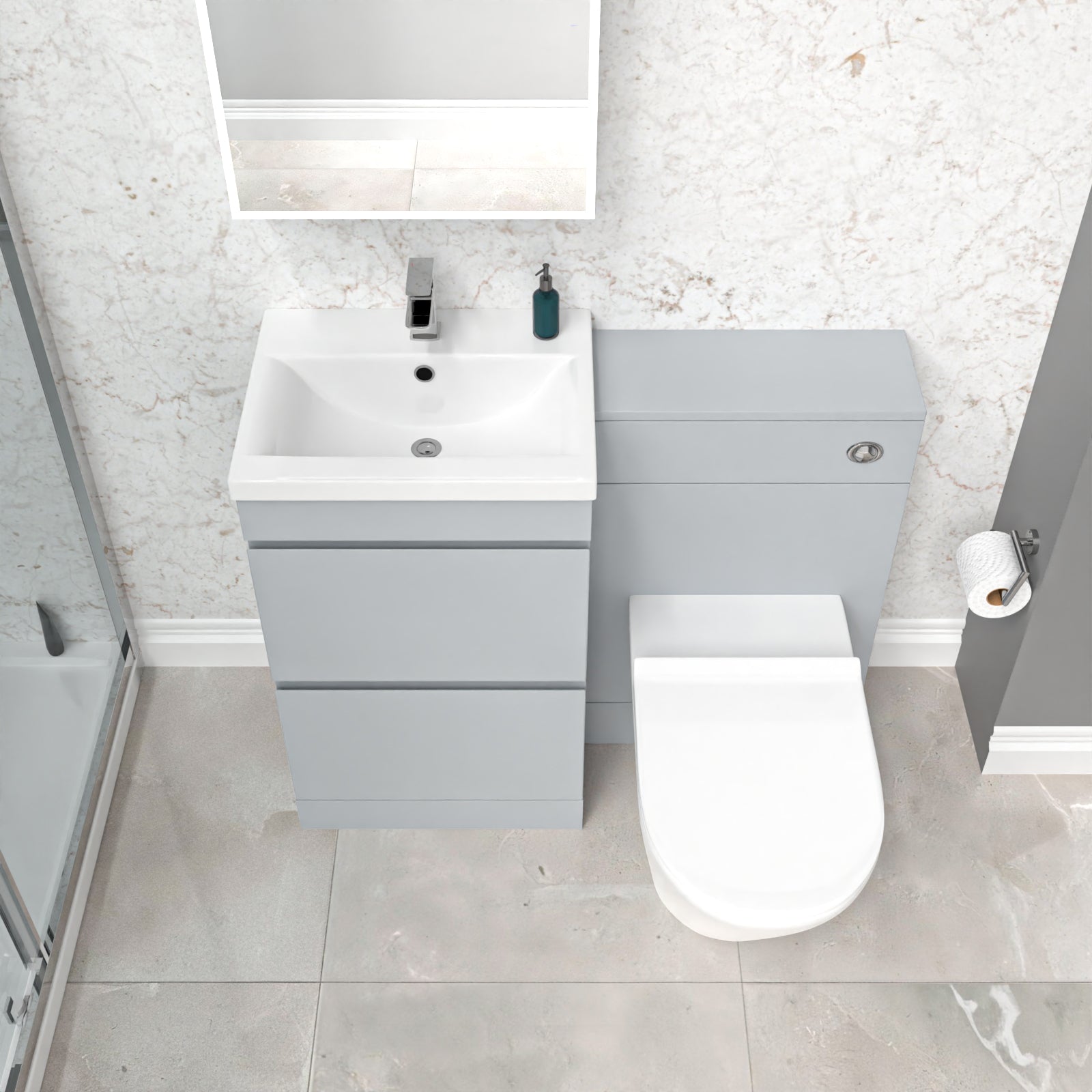 500mm Matte Grey 2 Drawers Vanity, WC Unit & BTW White Round Toilet