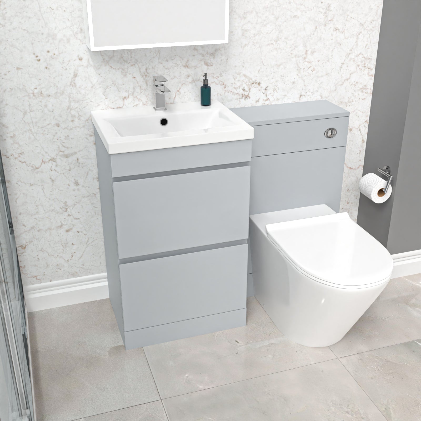 500mm Matte Grey 2 Drawers Vanity, WC Unit & BTW White Round Toilet