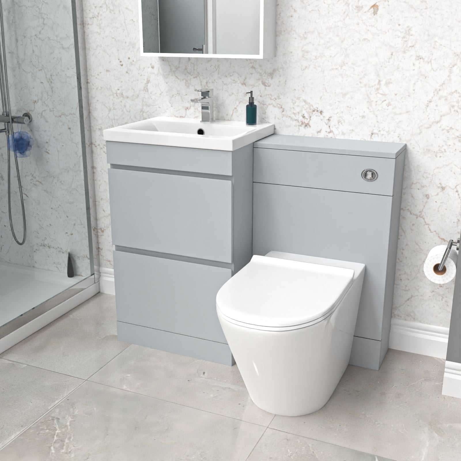 500mm Matte Grey 2 Drawers Vanity, WC Unit & BTW White Round Toilet