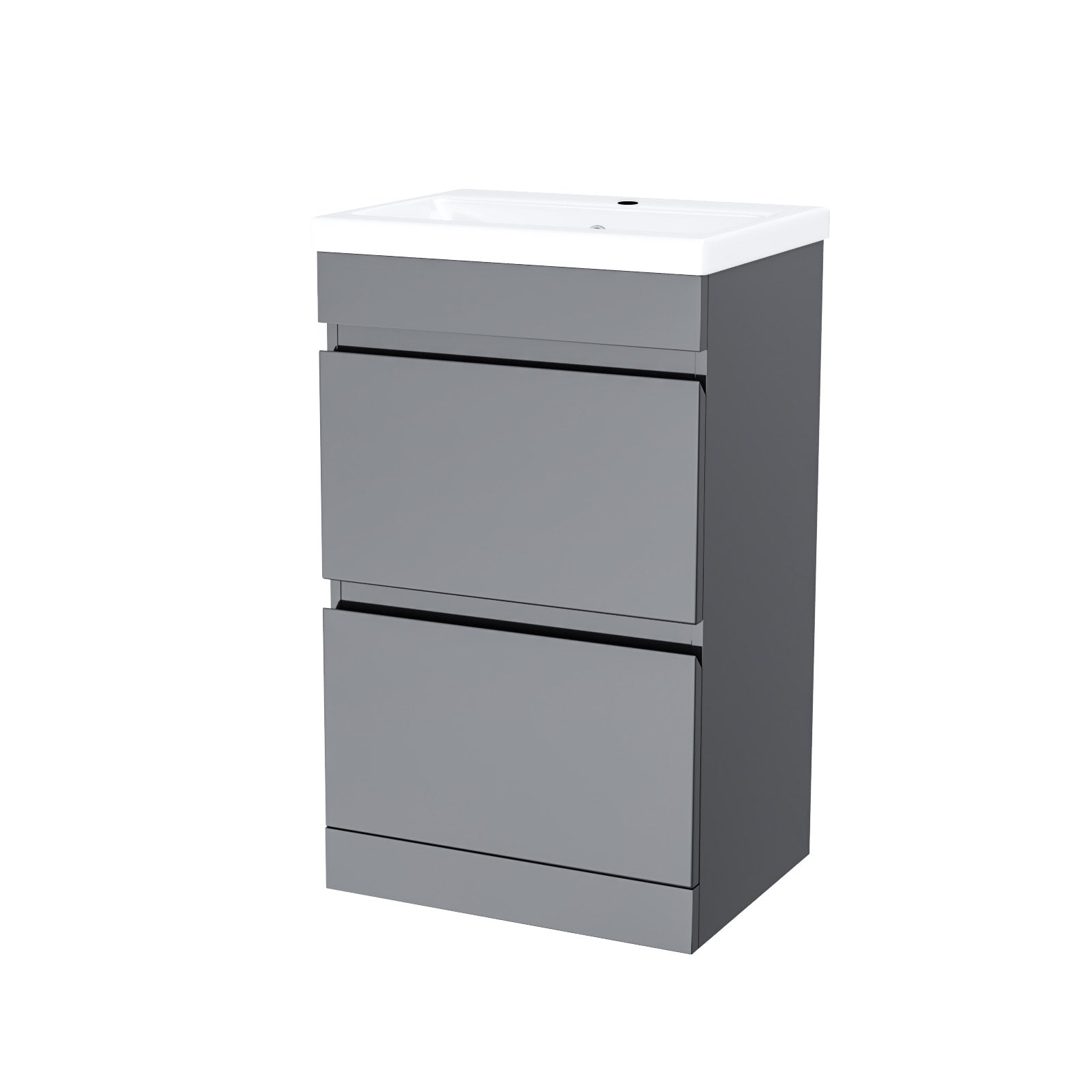 500mm Floor Standing Basin Vanity Unit 2 Drawers Handless Steel Grey