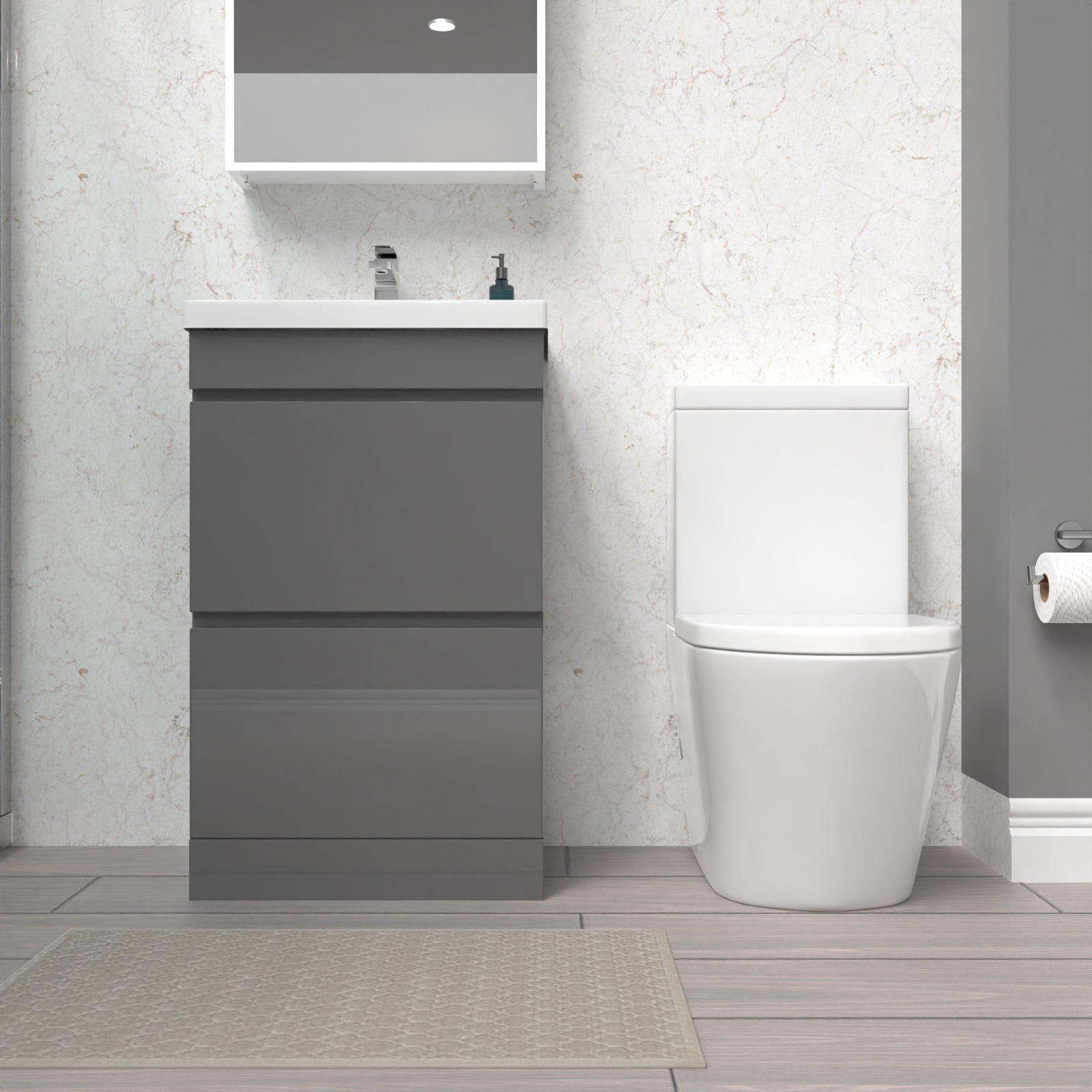 Alaska Steel Grey 500mm 2 Drawers Basin Vanity Unit & Close Coupled Toilet