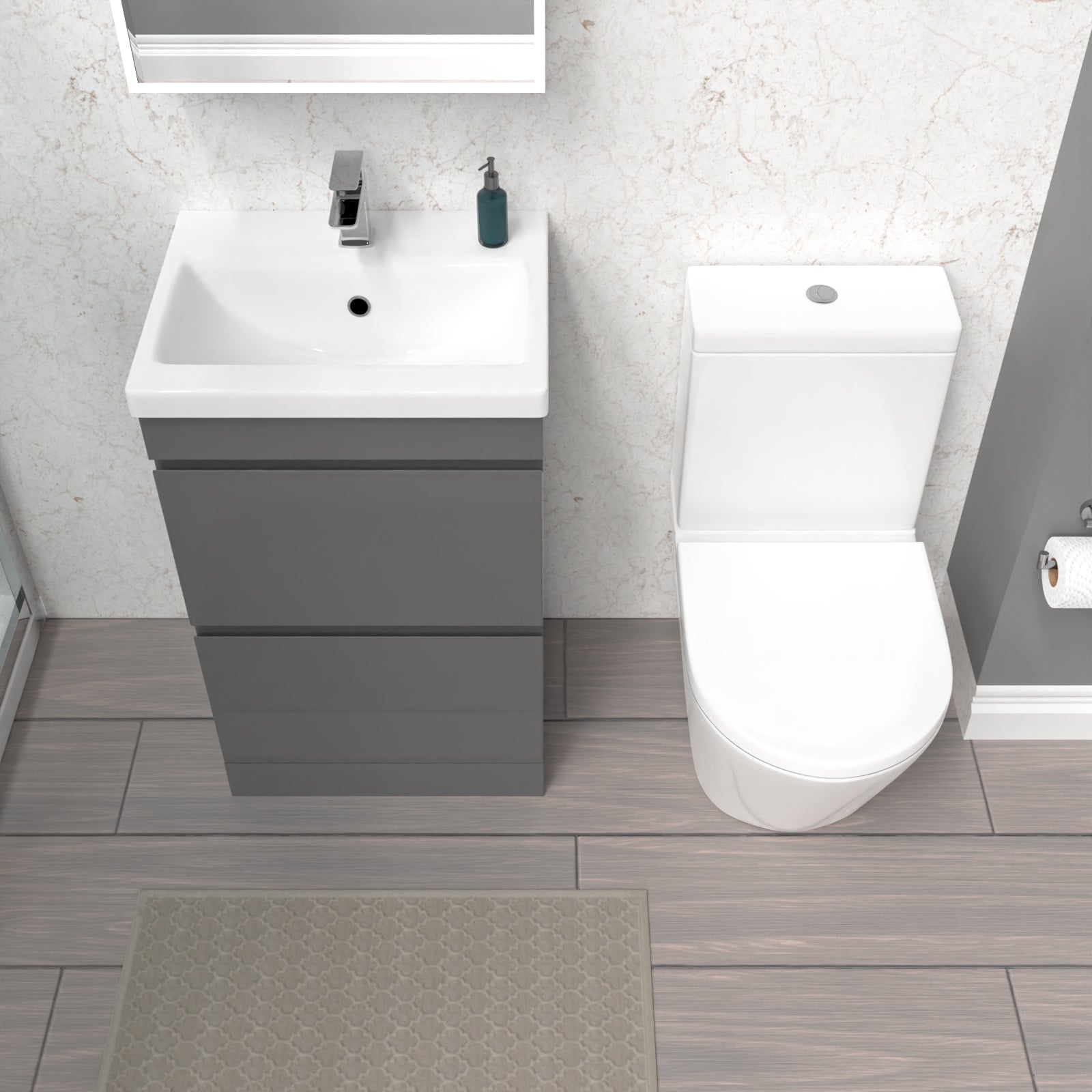 Alaska Steel Grey 500mm 2 Drawers Basin Vanity Unit & Close Coupled Toilet