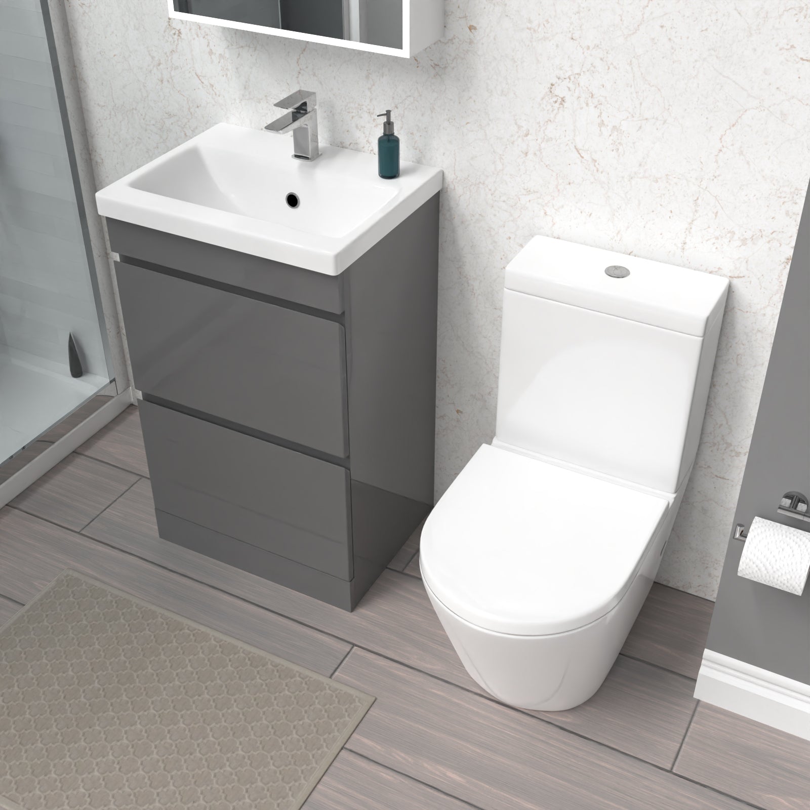 Alaska Steel Grey 500mm 2 Drawers Basin Vanity Unit & Close Coupled Toilet