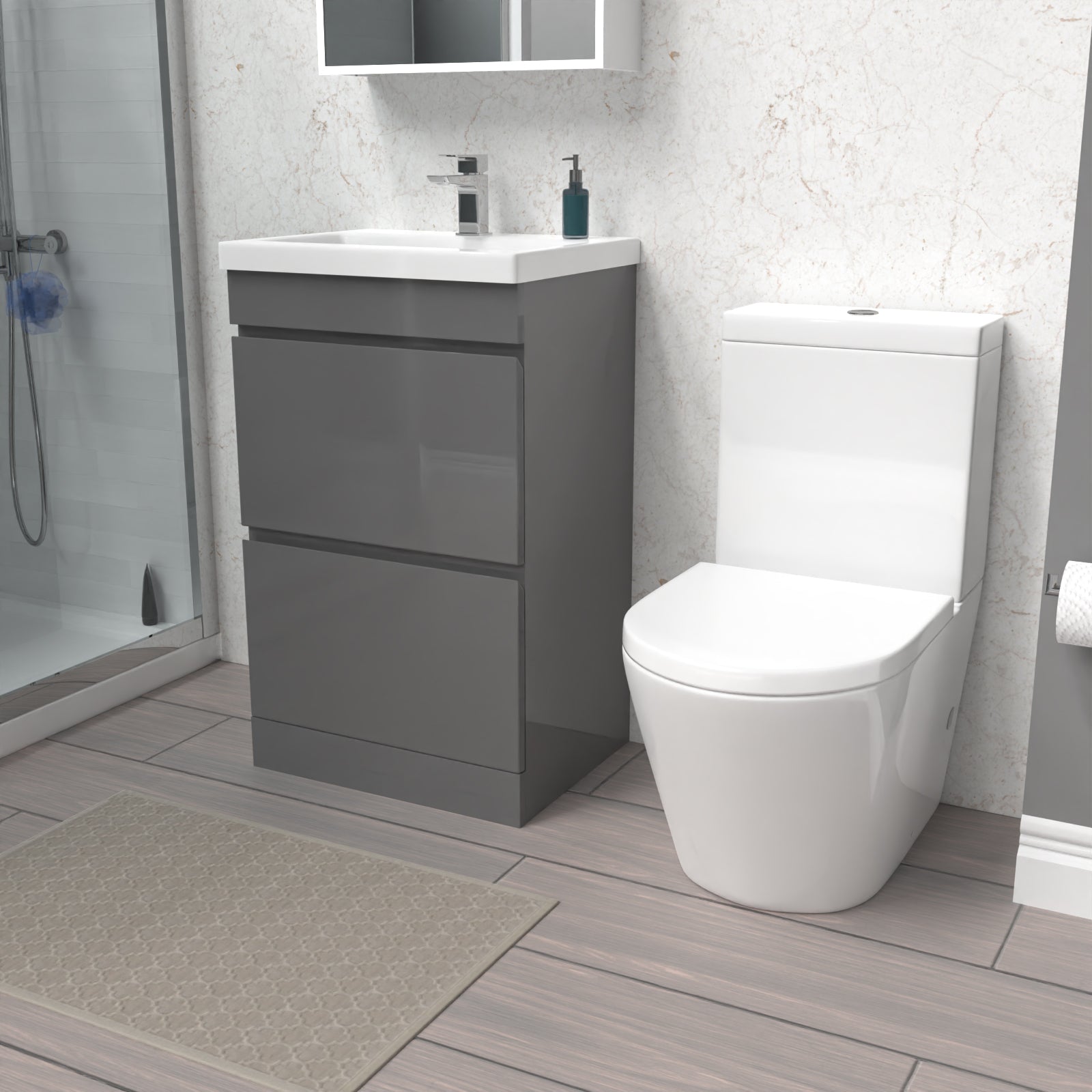 Alaska Steel Grey 500mm 2 Drawers Basin Vanity Unit & Close Coupled Toilet