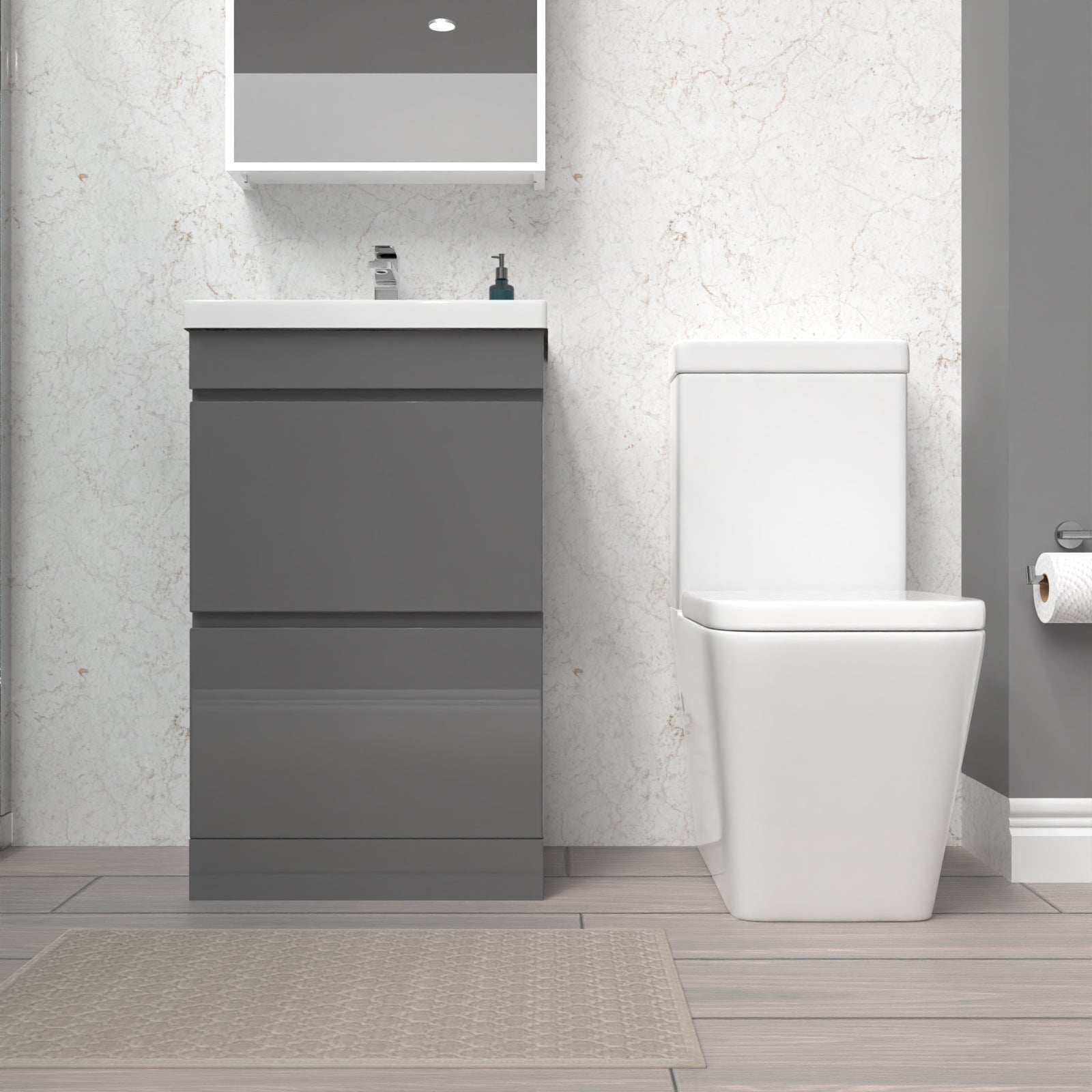 Alaska 500mm 2 Drawers Steel Grey Basin Vanity Unit & Close Coupled Toilet