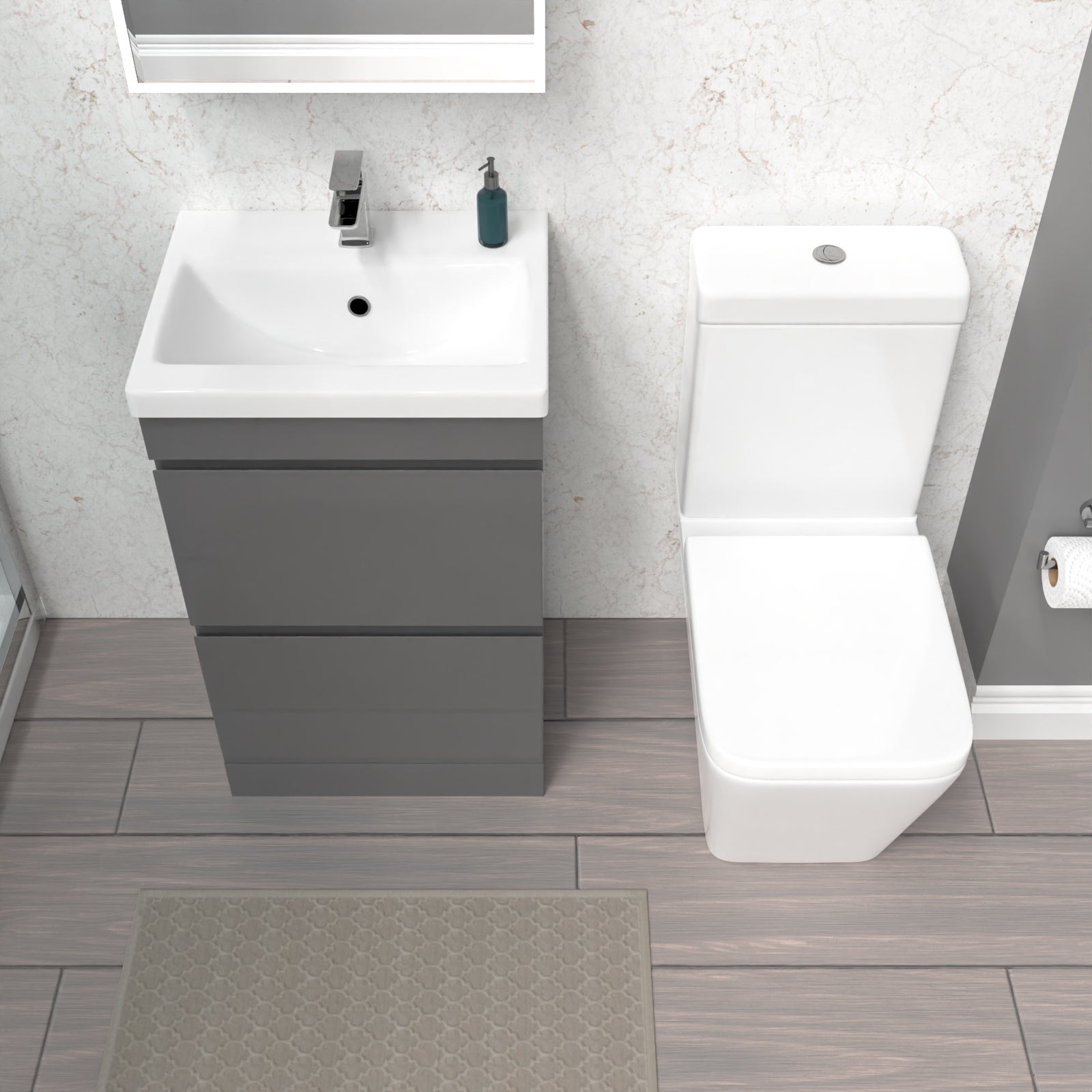 Alaska 500mm 2 Drawers Steel Grey Basin Vanity Unit & Close Coupled Toilet