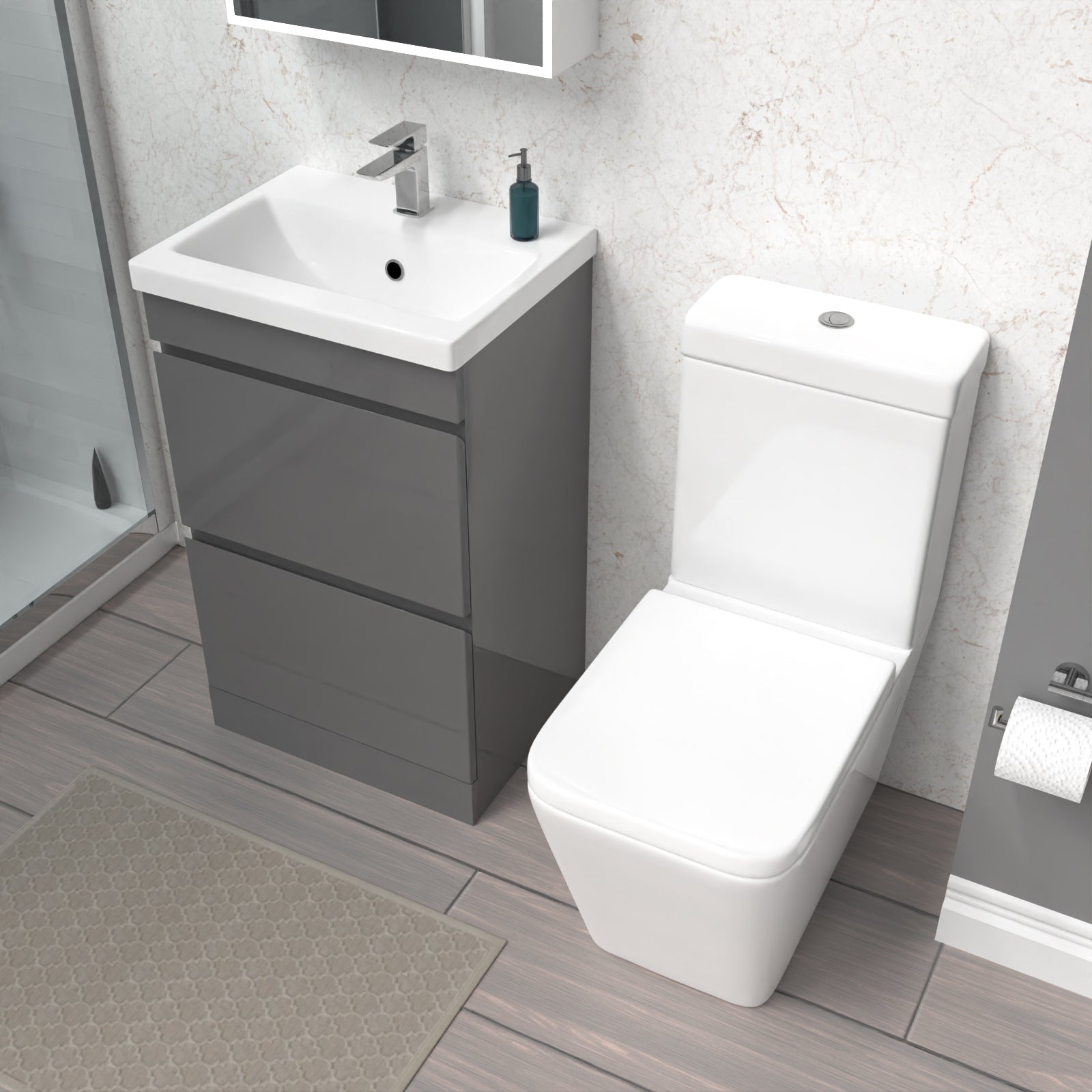 Alaska 500mm 2 Drawers Steel Grey Basin Vanity Unit & Close Coupled Toilet