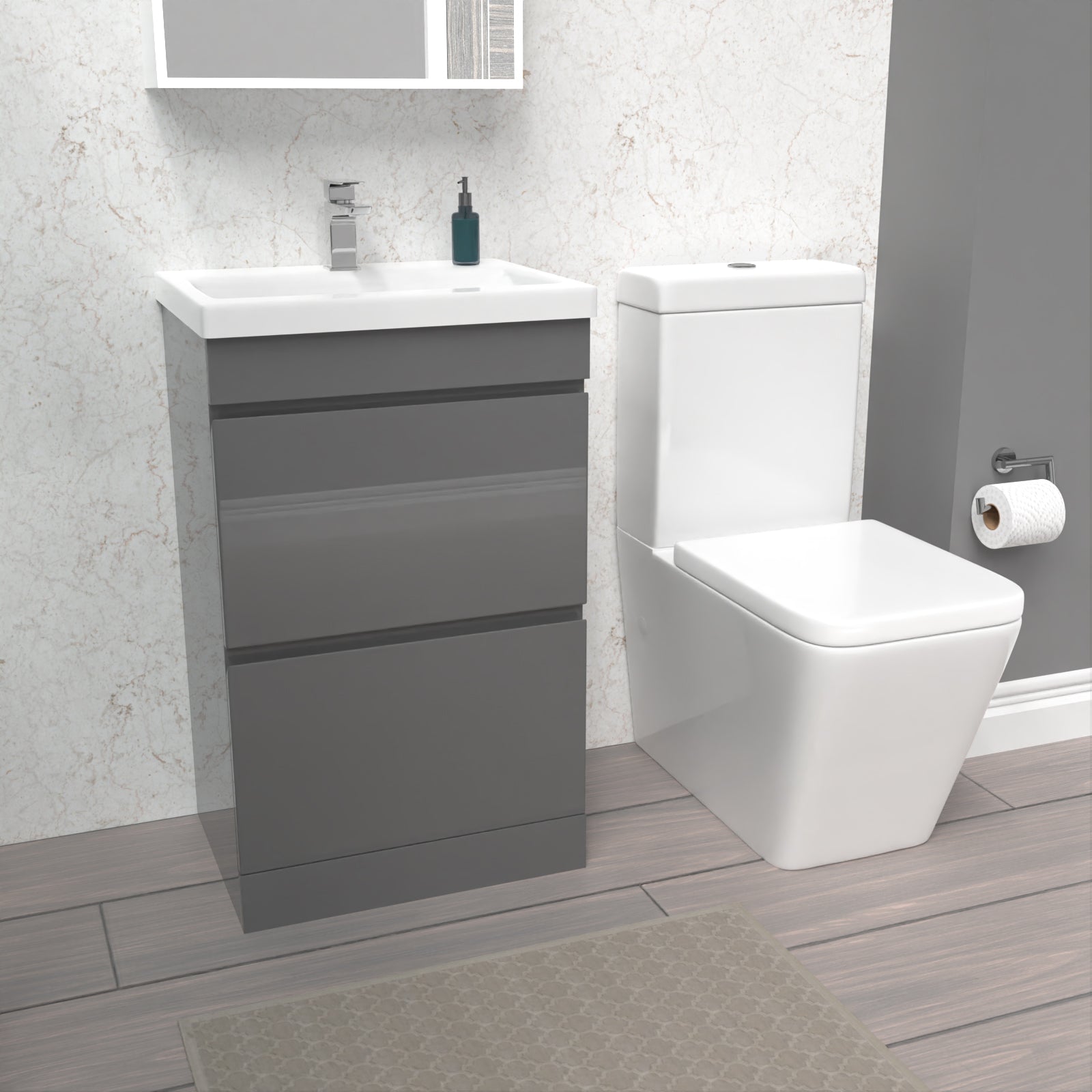 Alaska 500mm 2 Drawers Steel Grey Basin Vanity Unit & Close Coupled Toilet