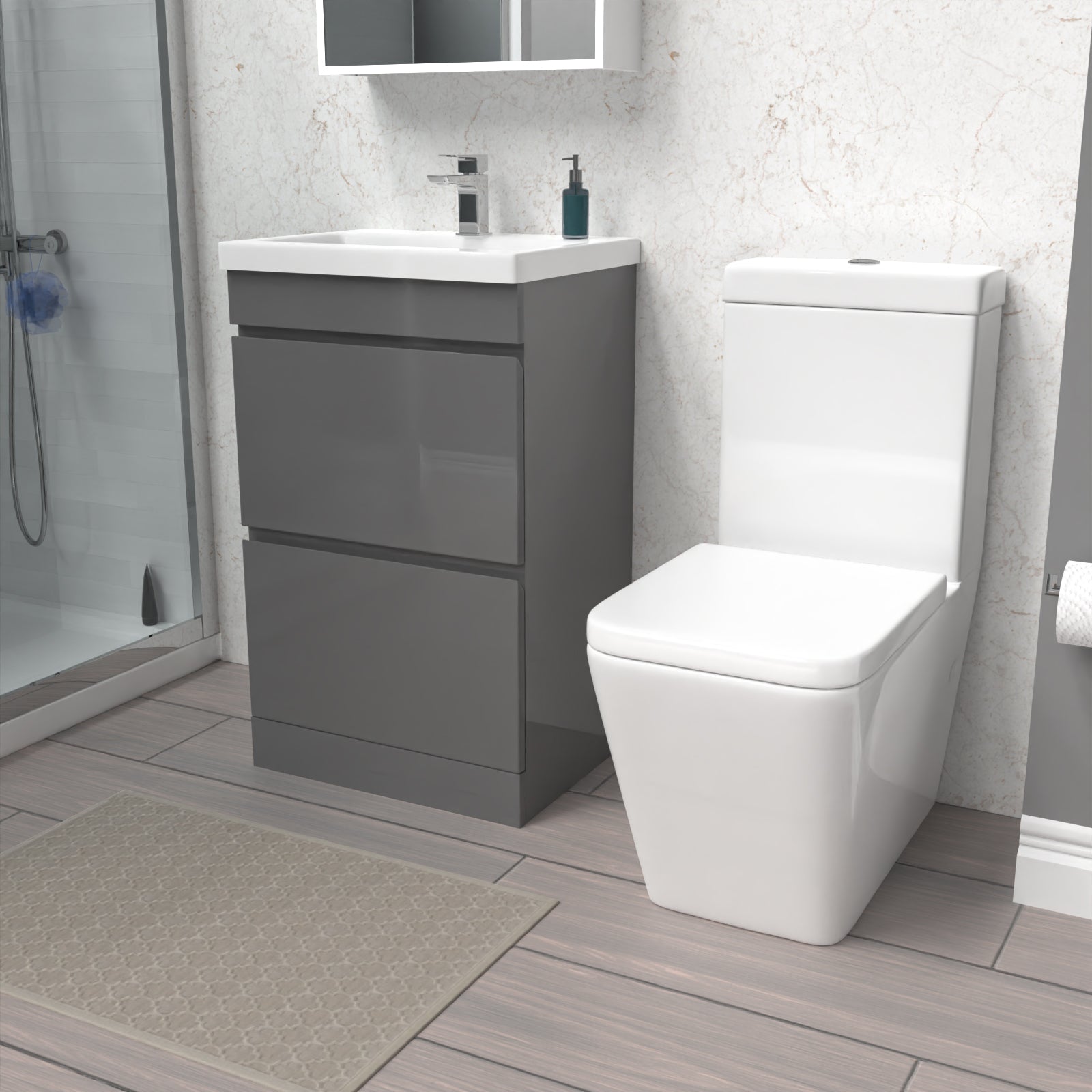 Alaska 500mm 2 Drawers Steel Grey Basin Vanity Unit & Close Coupled Toilet