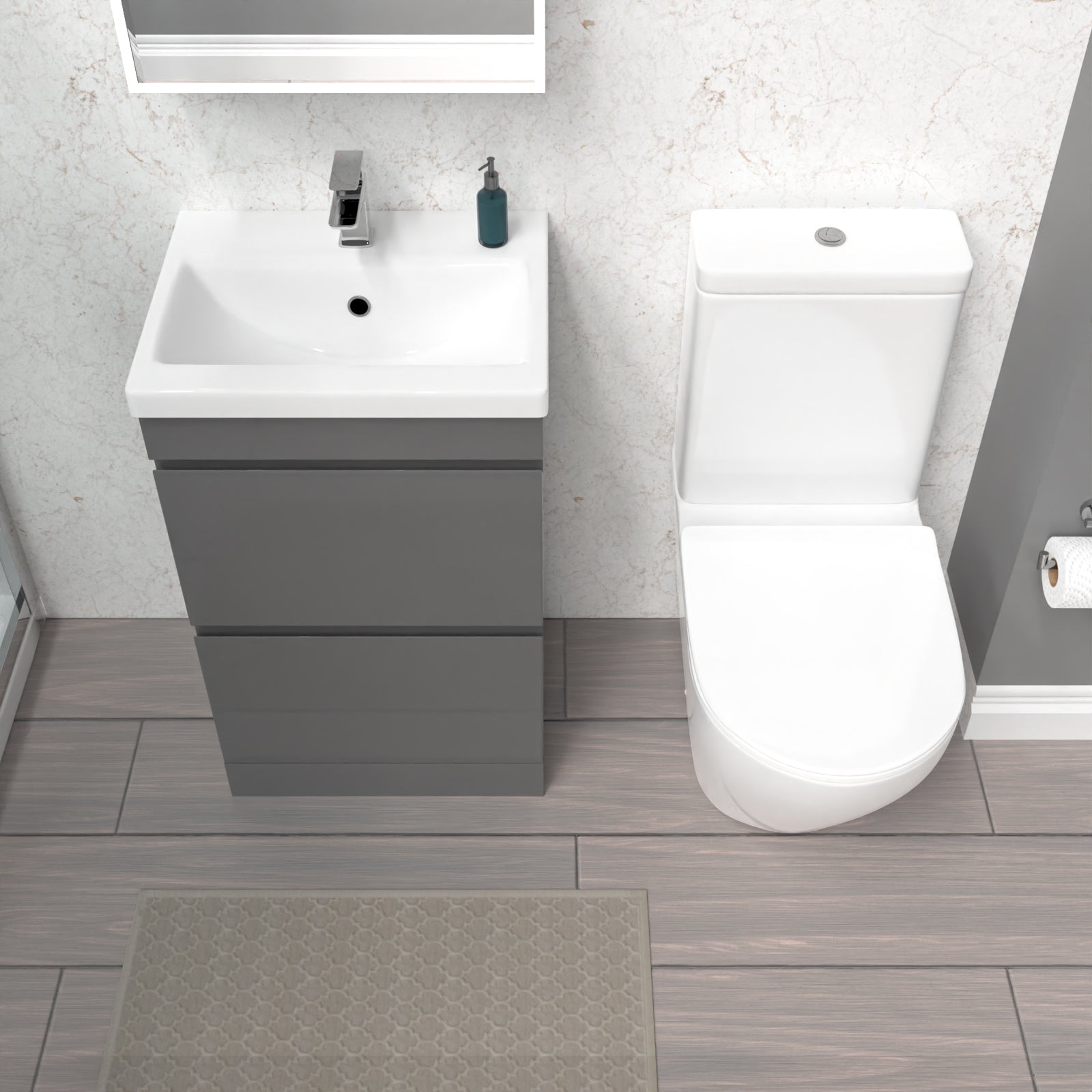 Alaska 500mm 2 Drawers Steel Grey Basin Vanity & Rimless Close Coupled Toilet