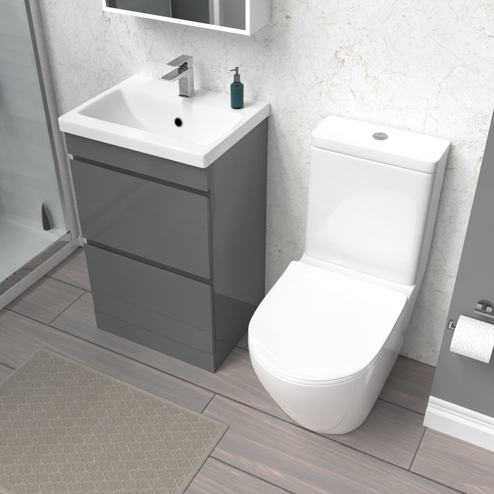 Alaska 500mm 2 Drawers Steel Grey Basin Vanity & Rimless Close Coupled Toilet