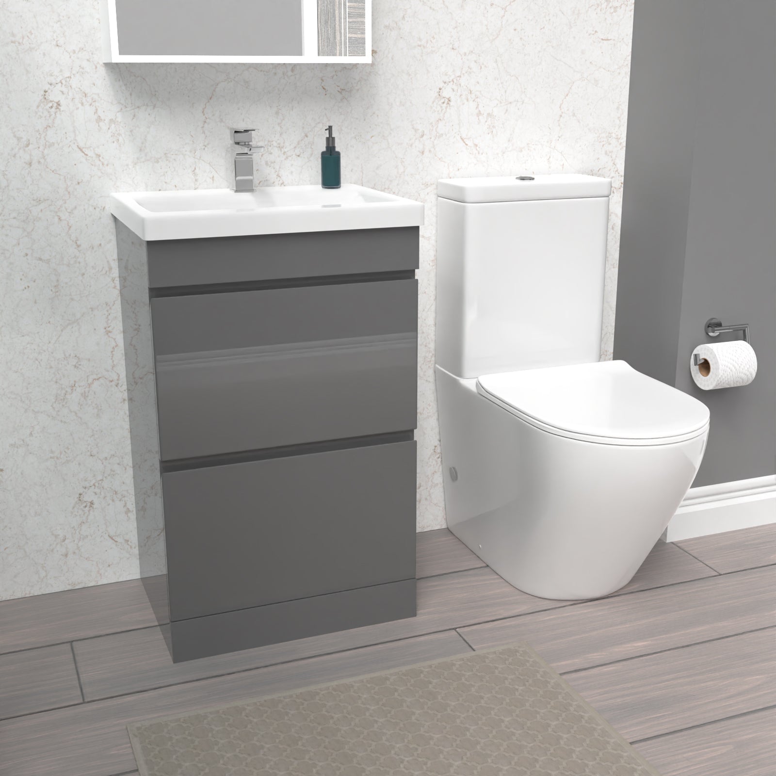 Alaska 500mm 2 Drawers Steel Grey Basin Vanity & Rimless Close Coupled Toilet