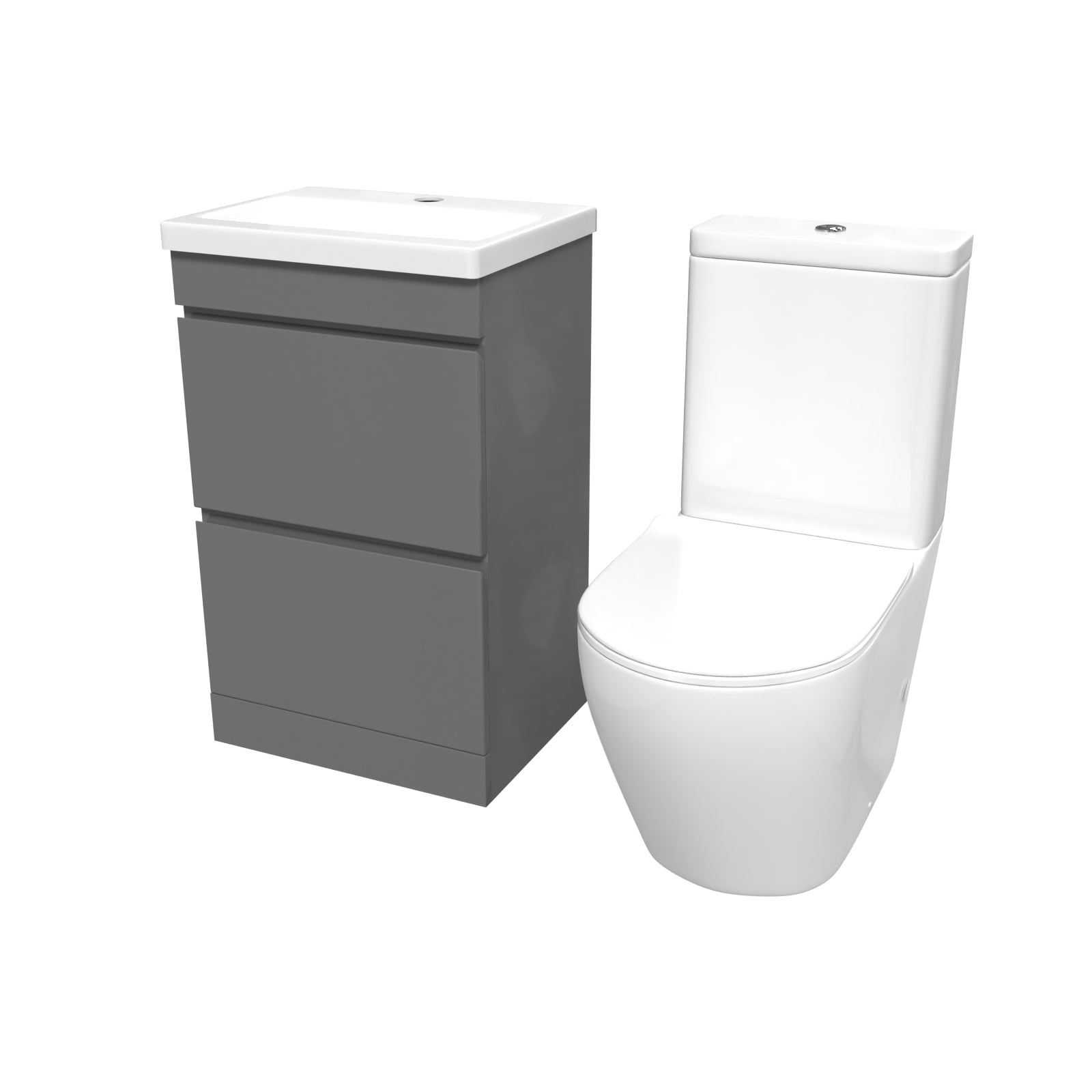 Alaska 500mm 2 Drawers Steel Grey Basin Vanity & Rimless Close Coupled Toilet