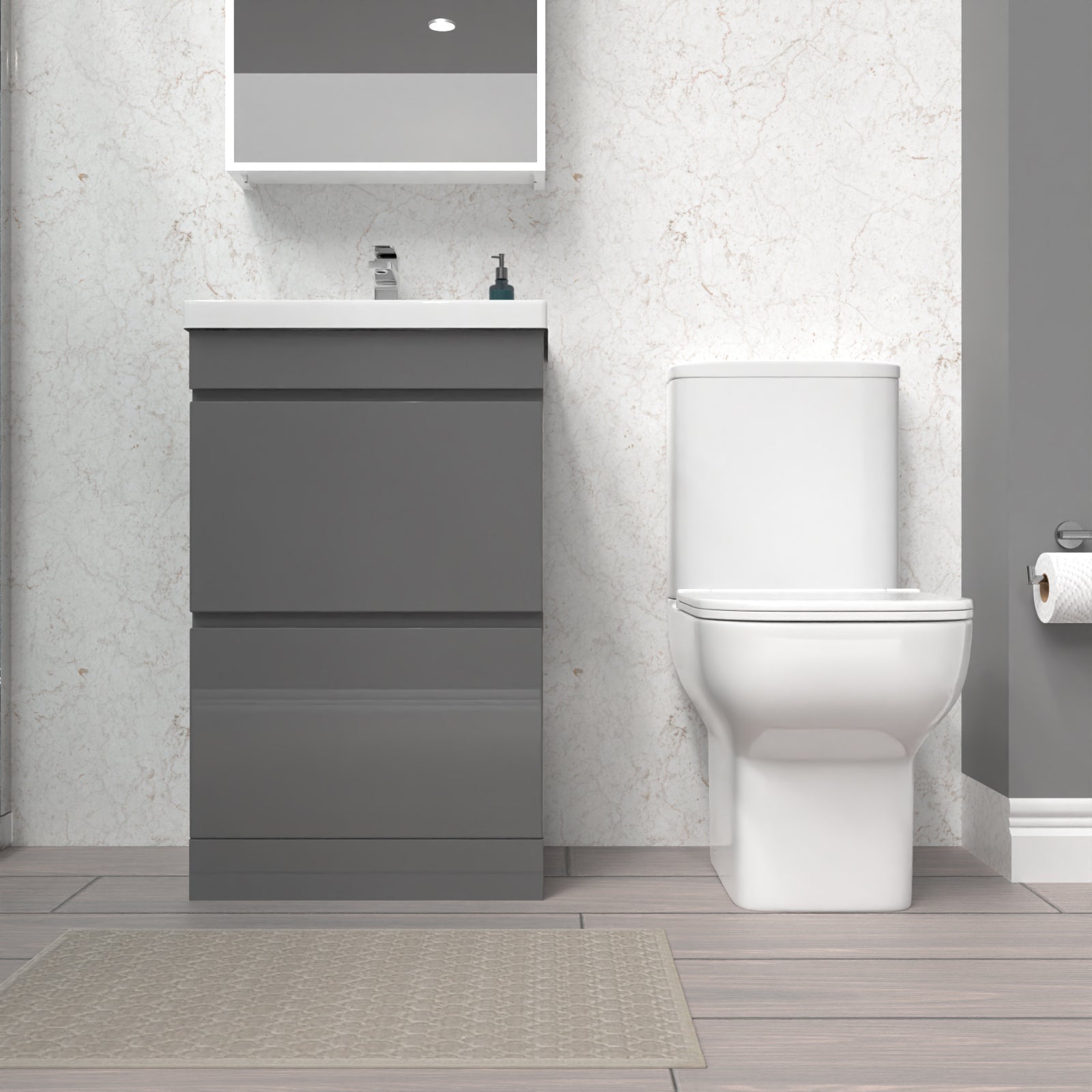 Alaska 500mm Steel Grey 2 Drawers Basin Vanity Unit & Close Coupled Toilet