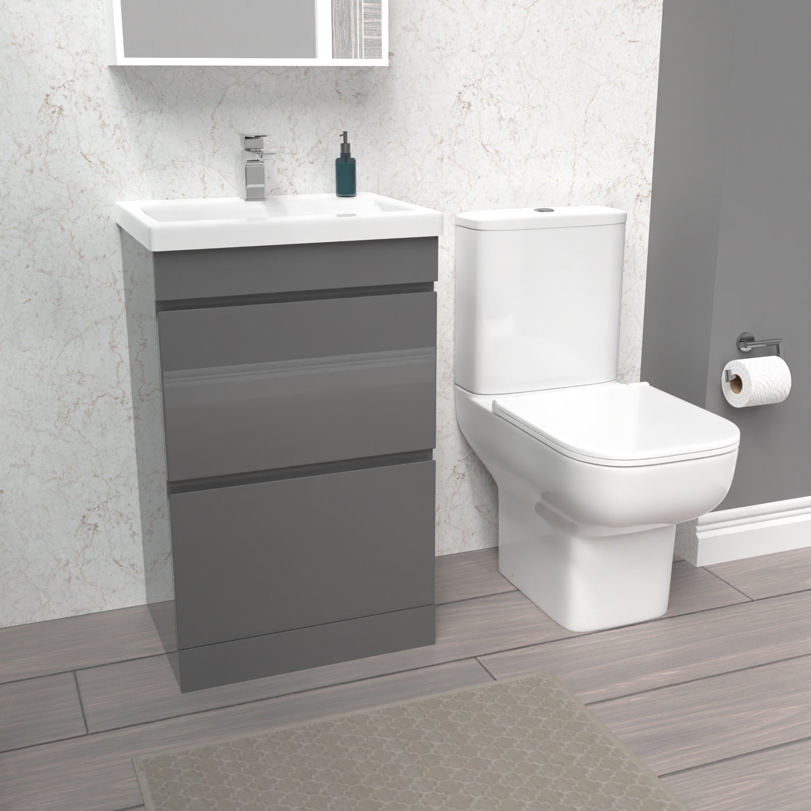 Alaska 500mm Steel Grey 2 Drawers Basin Vanity Unit & Close Coupled Toilet